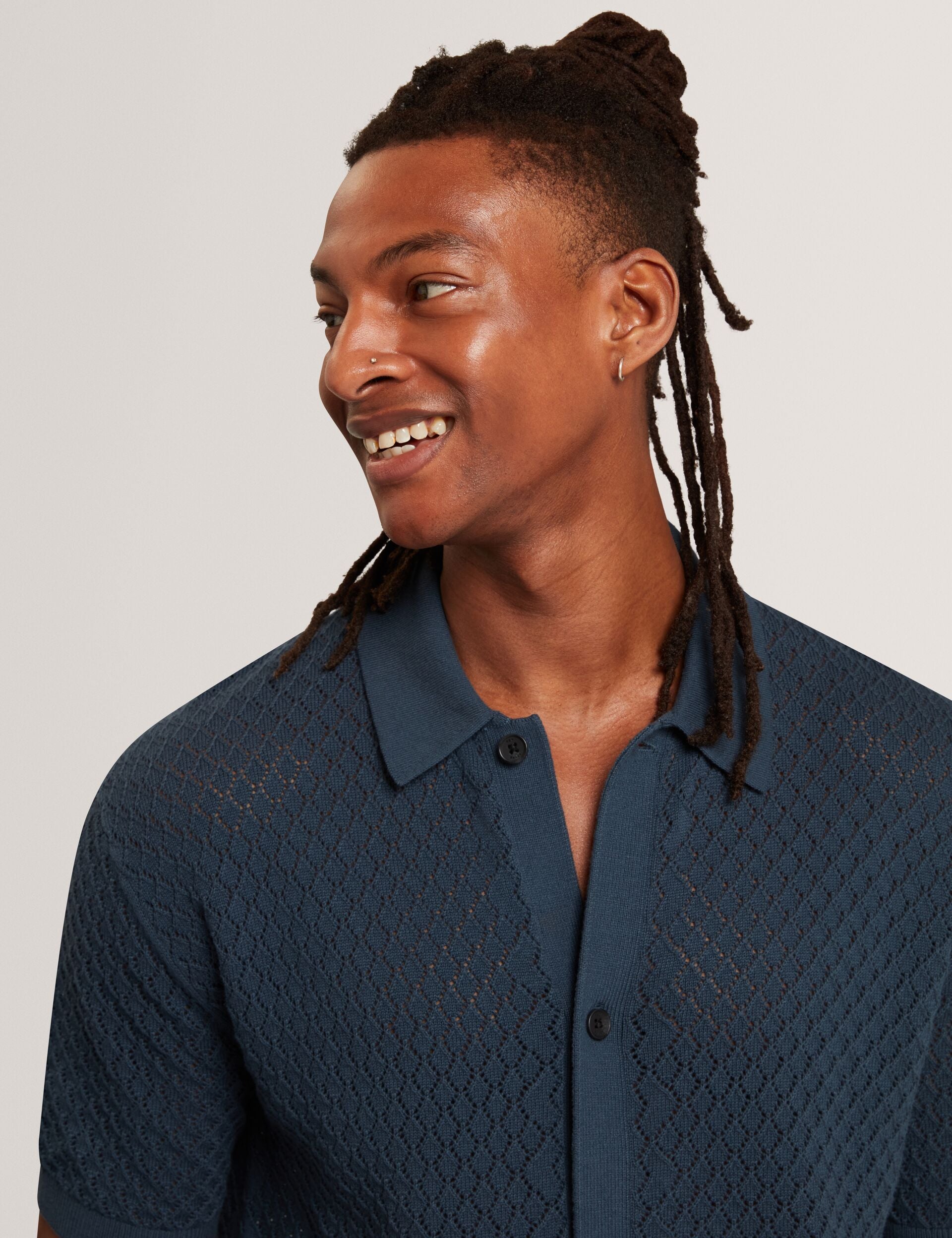 Men DOMATI Diamond Crochet Knit Short Sleeve Shirt - Ted Baker