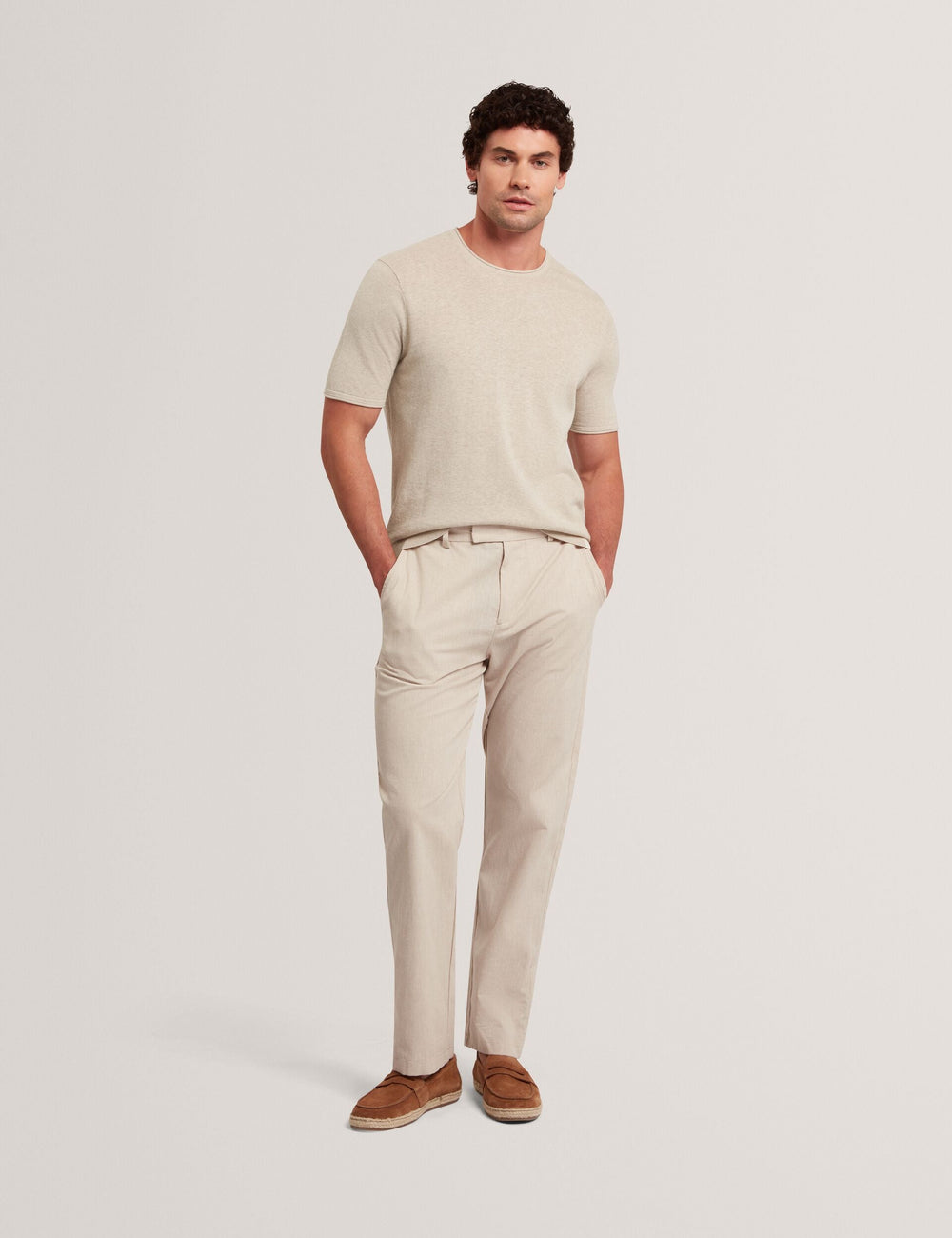 Men CURRAN Rolled Edge Linen Blend Knit T-Shirt - Ted Baker