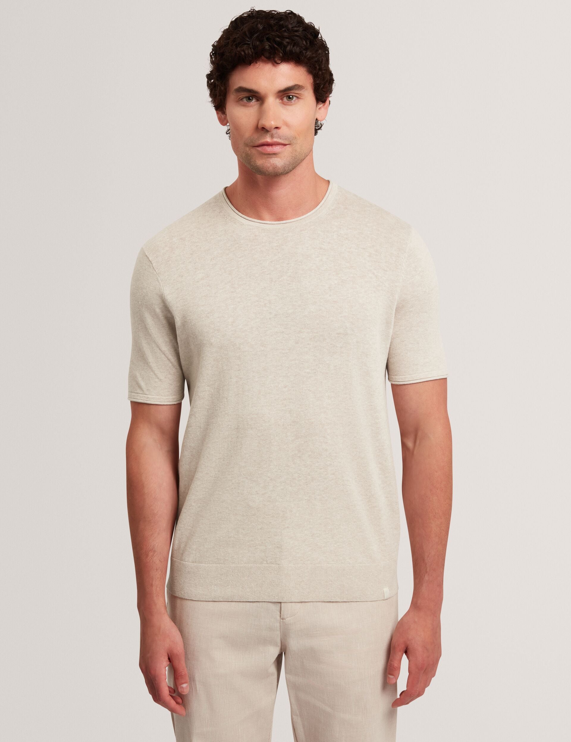Men CURRAN Rolled Edge Linen Blend Knit T-Shirt - Ted Baker
