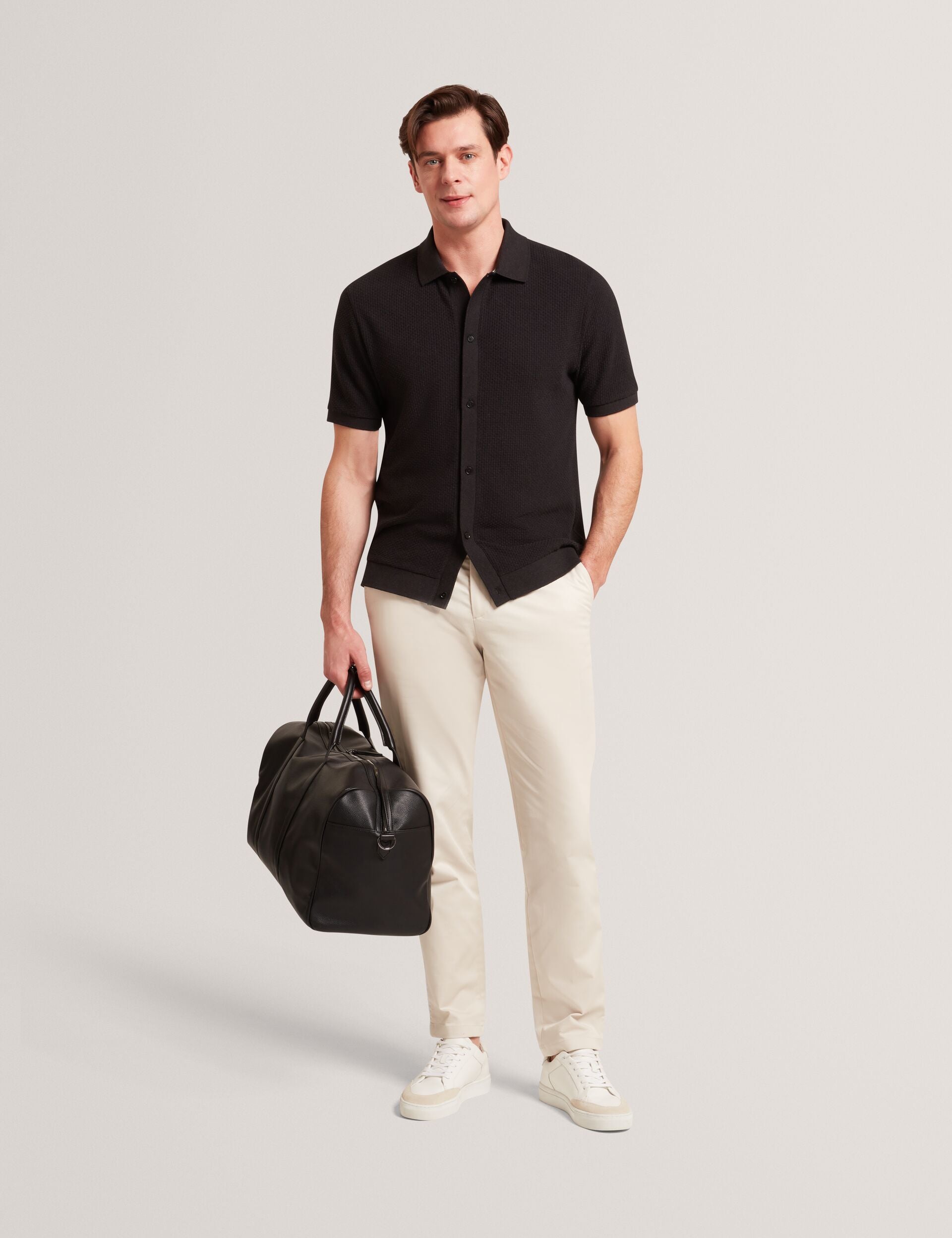 Men CONNYR Textured Knit Button-Through Polo Shirt - Ted Baker
