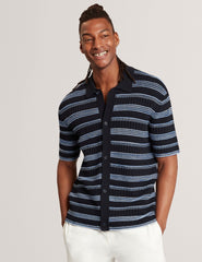 Men FLOREM Stitched Stripe Knit Short Sleeve Shirt - Ted Baker