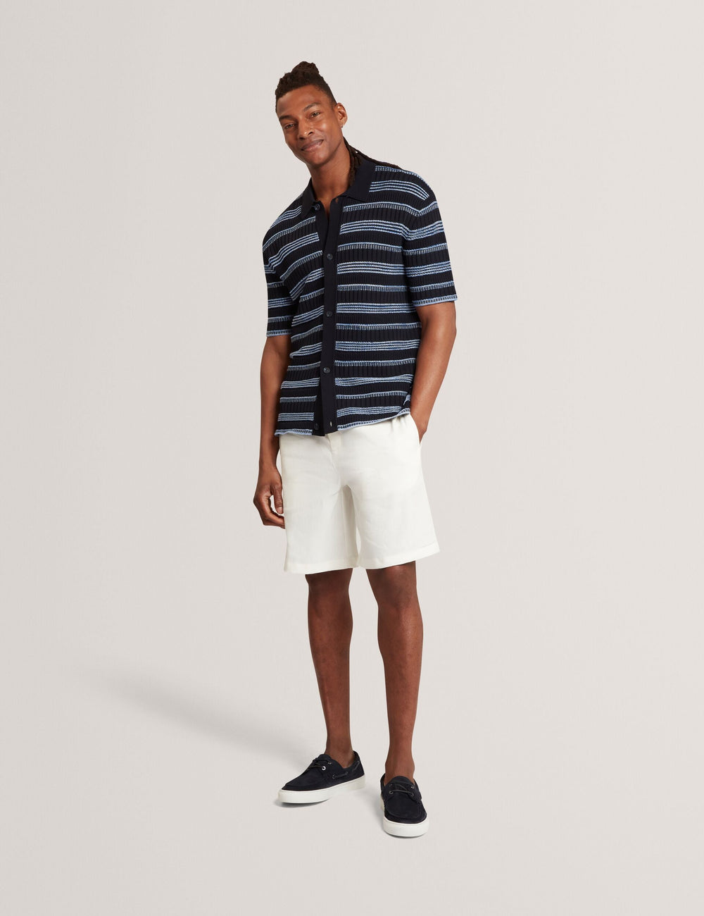 Men FLOREM Stitched Stripe Knit Short Sleeve Shirt - Ted Baker