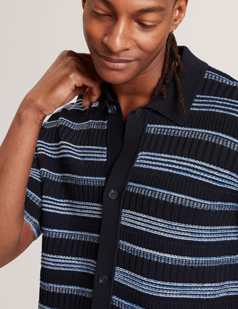 Men FLOREM Stitched Stripe Knit Short Sleeve Shirt - Ted Baker