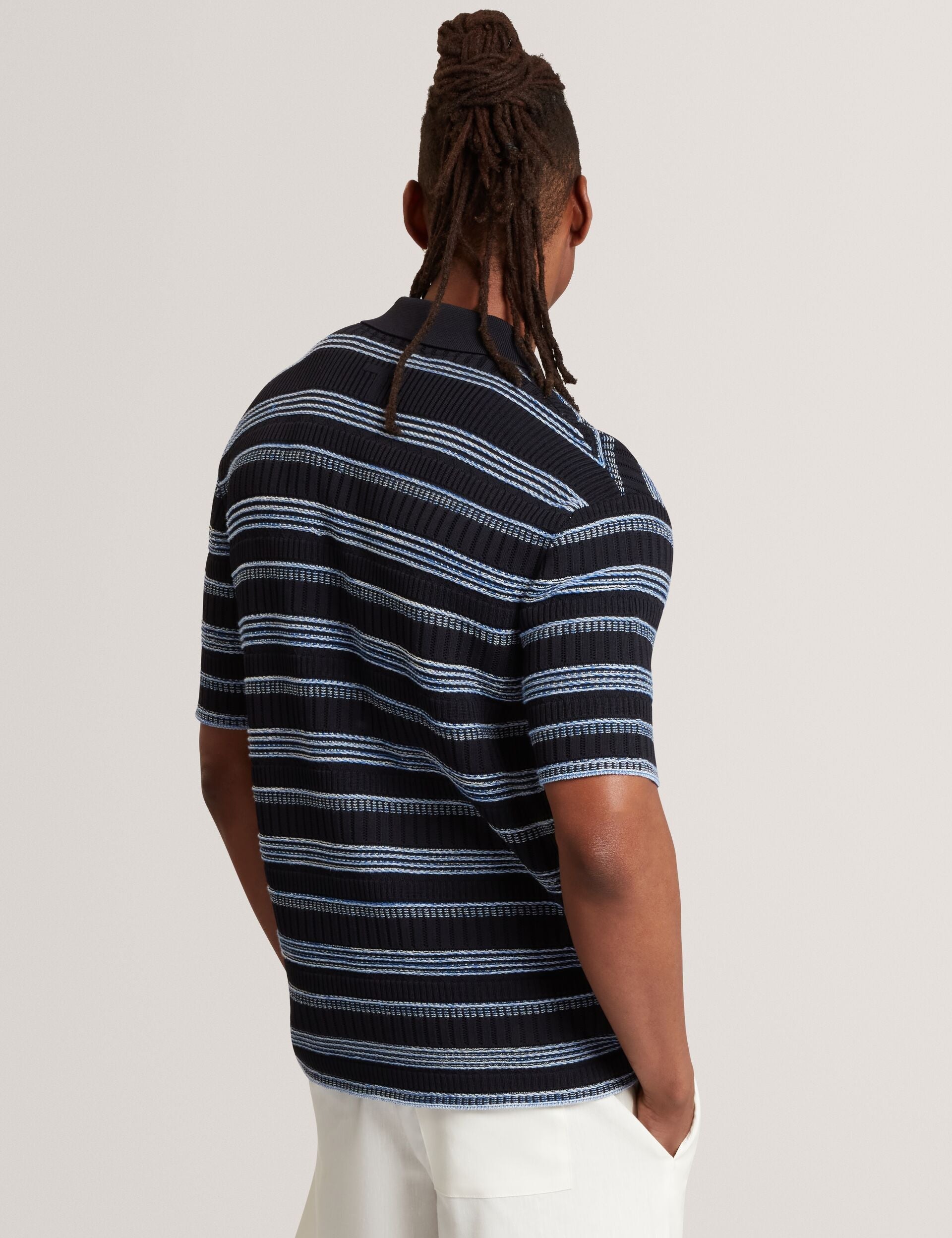 Men FLOREM Stitched Stripe Knit Short Sleeve Shirt - Ted Baker