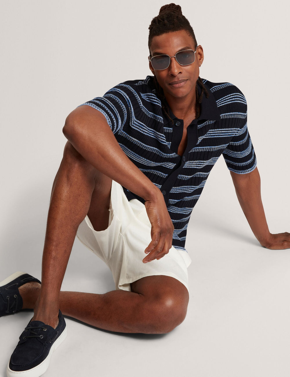 Men FLOREM Stitched Stripe Knit Short Sleeve Shirt - Ted Baker