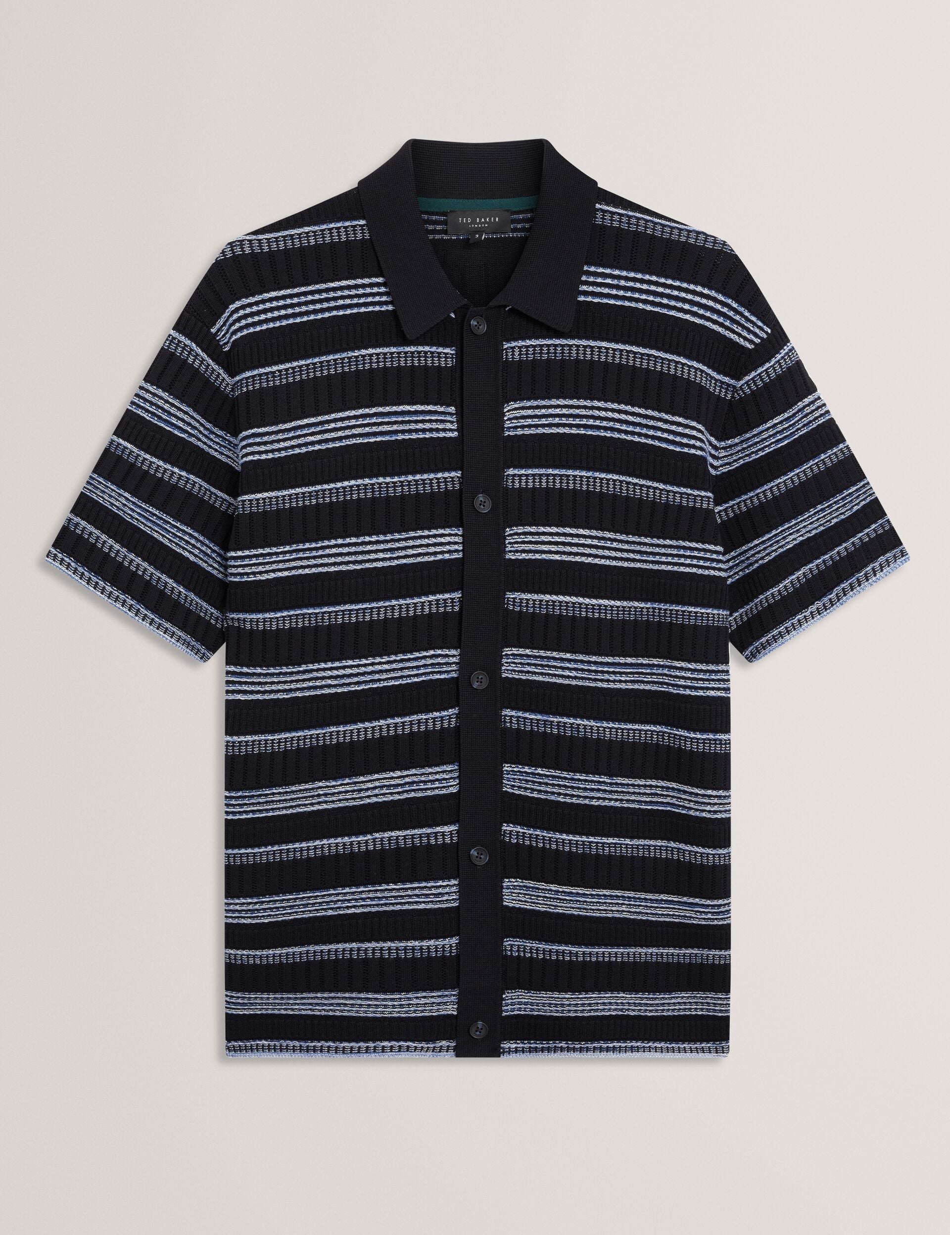 Men FLOREM Stitched Stripe Knit Short Sleeve Shirt - Ted Baker
