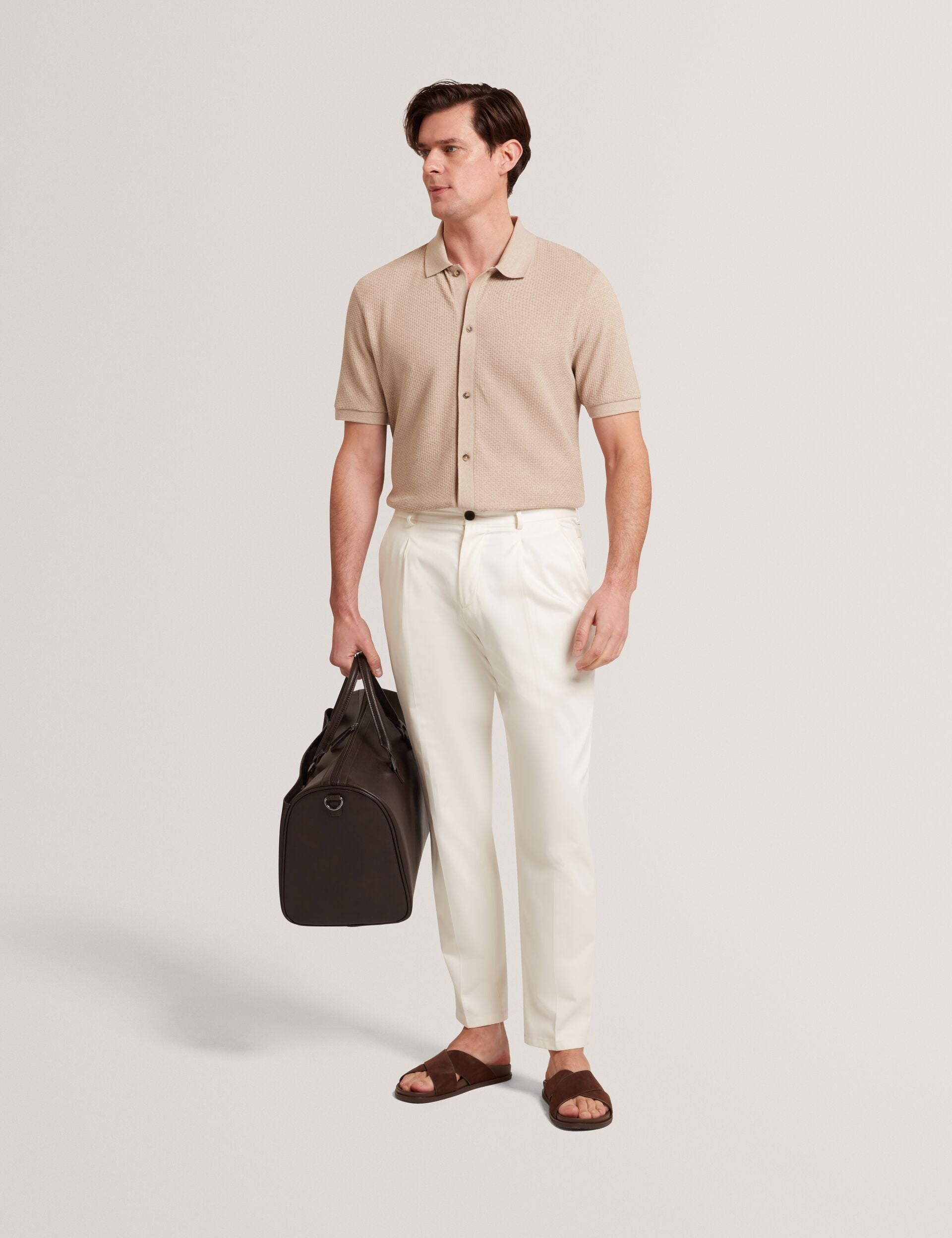 Men CONNYR Textured Knit Button-Through Polo Shirt - Ted Baker