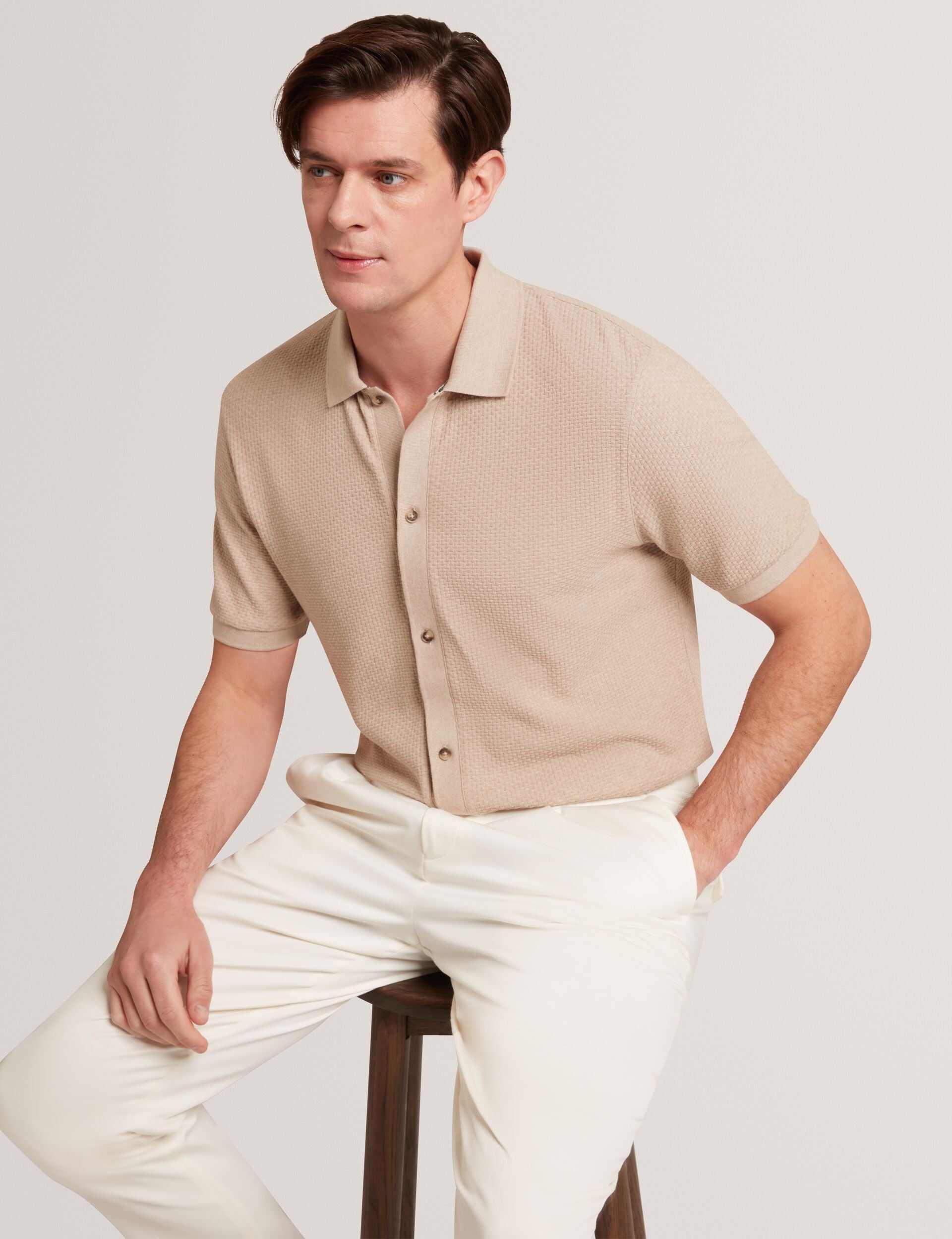 Men CONNYR Textured Knit Button-Through Polo Shirt - Ted Baker