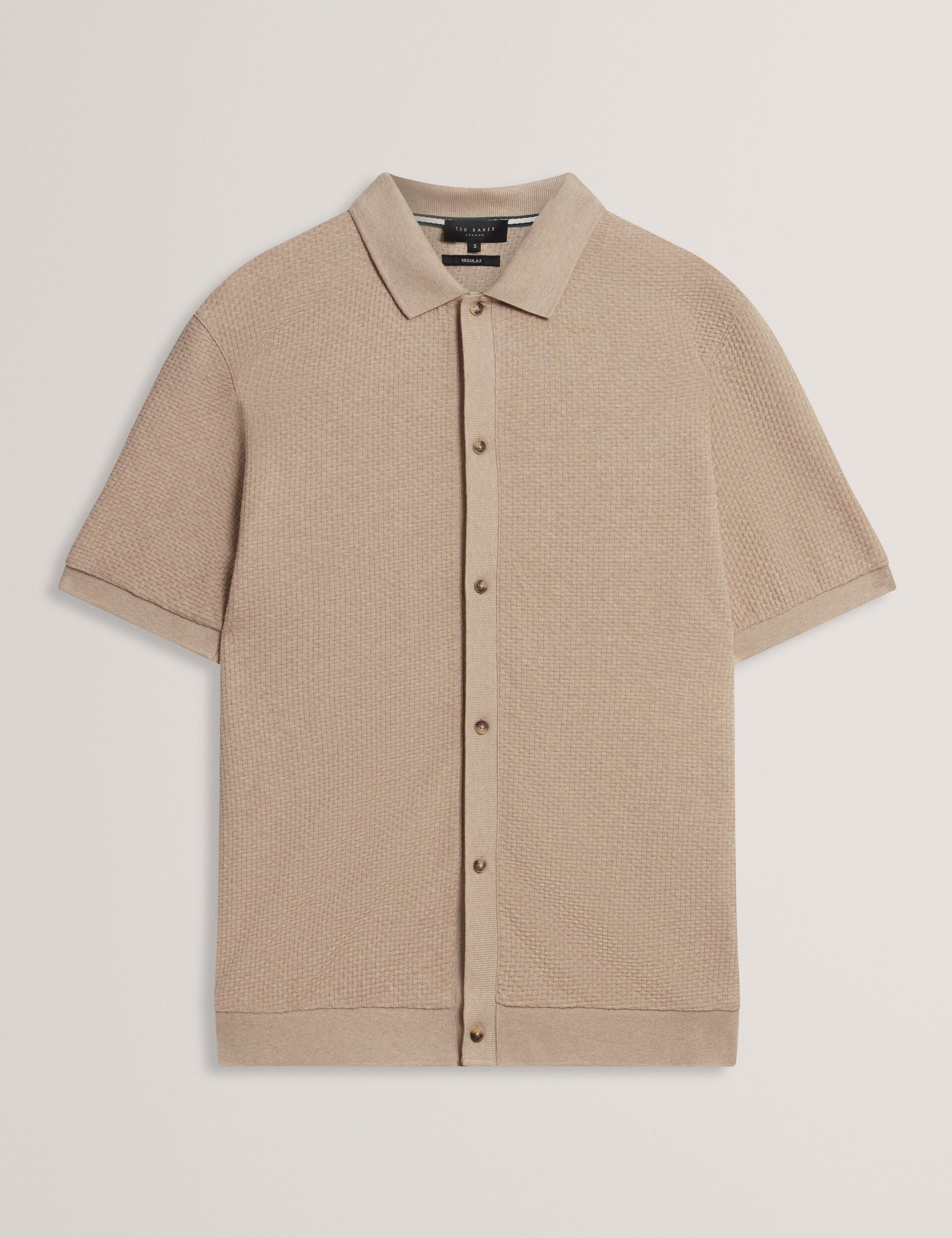 Men CONNYR Textured Knit Button-Through Polo Shirt - Ted Baker