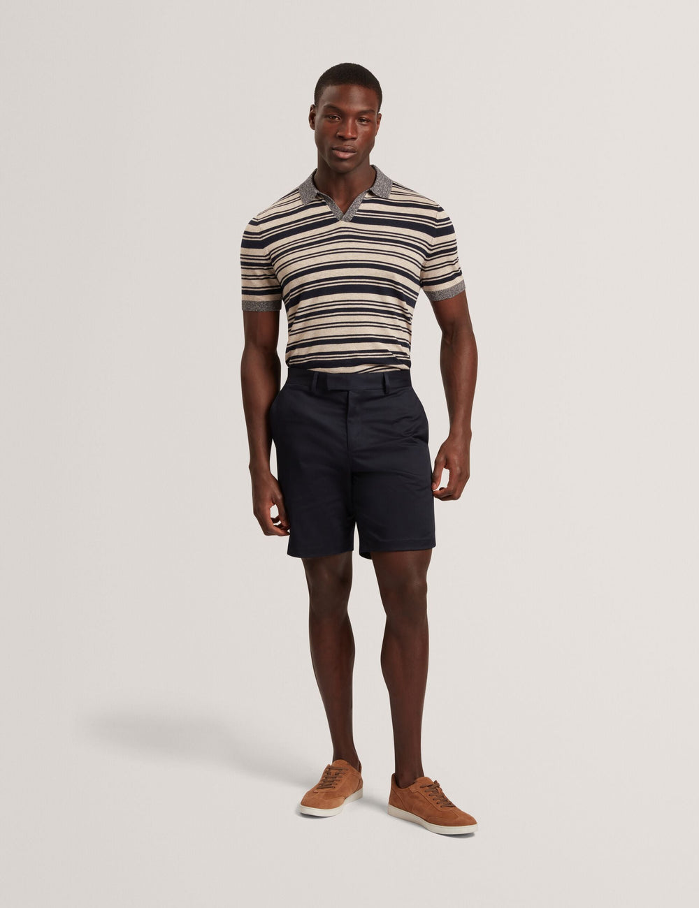 Men BRODI Striped Linen Blend Knitted Polo Shirt - Ted Baker
