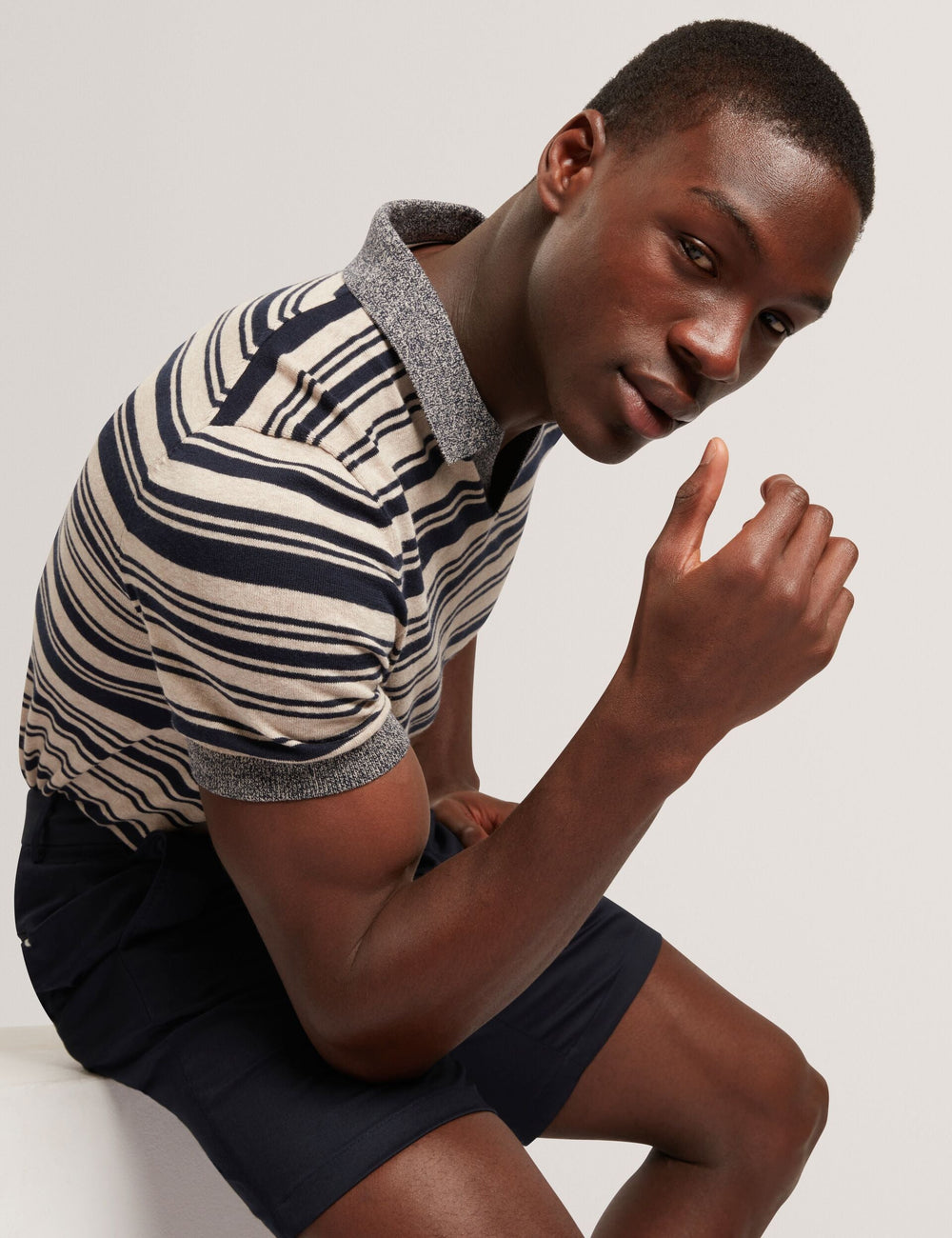 Men BRODI Striped Linen Blend Knitted Polo Shirt - Ted Baker