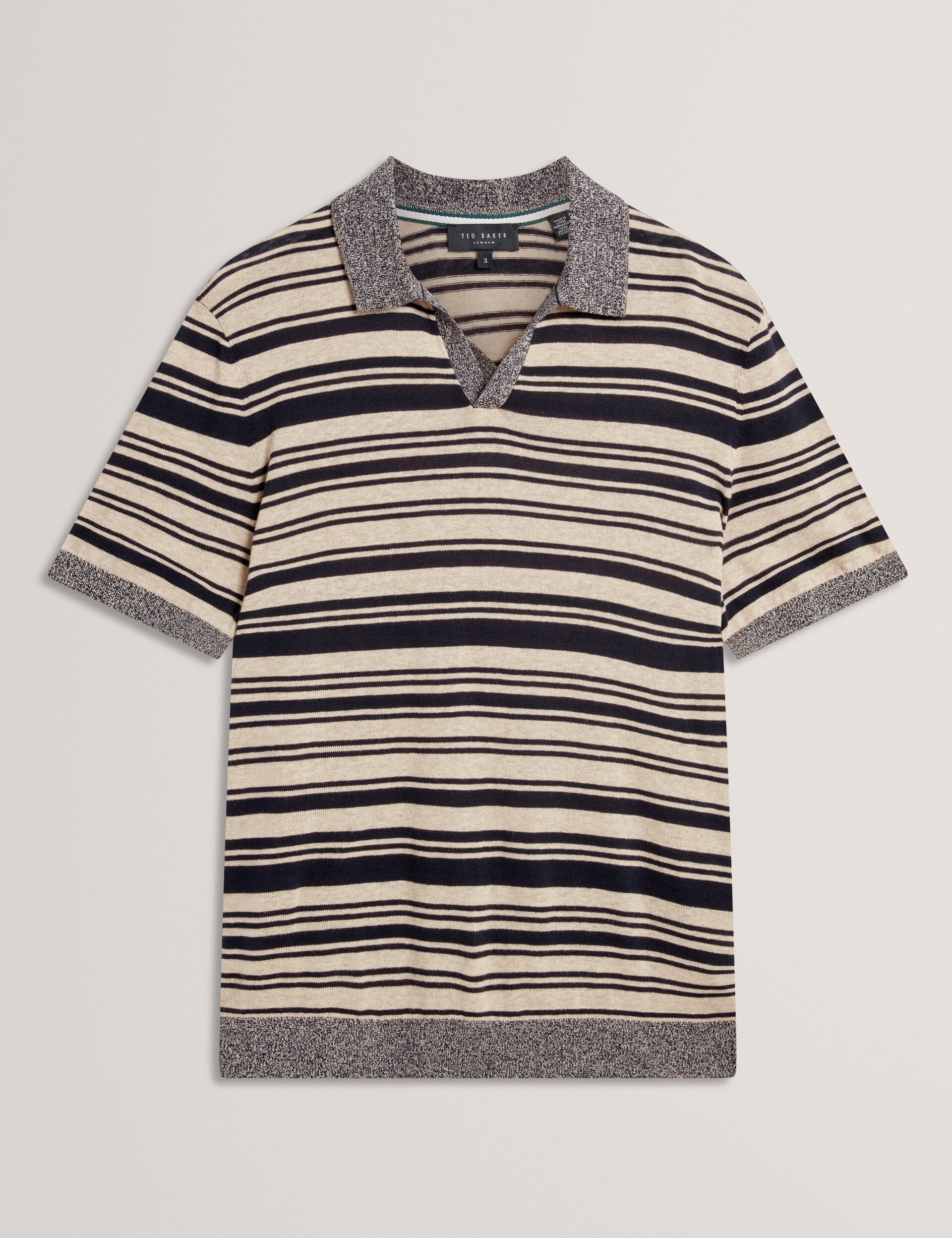 Men BRODI Striped Linen Blend Knitted Polo Shirt - Ted Baker