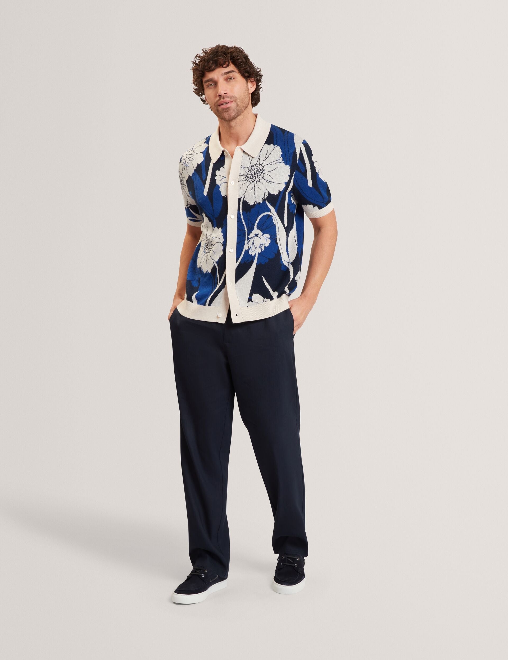 Men ALDERY Jacquard Botanical Print Wool Blend Shirt - Ted Baker