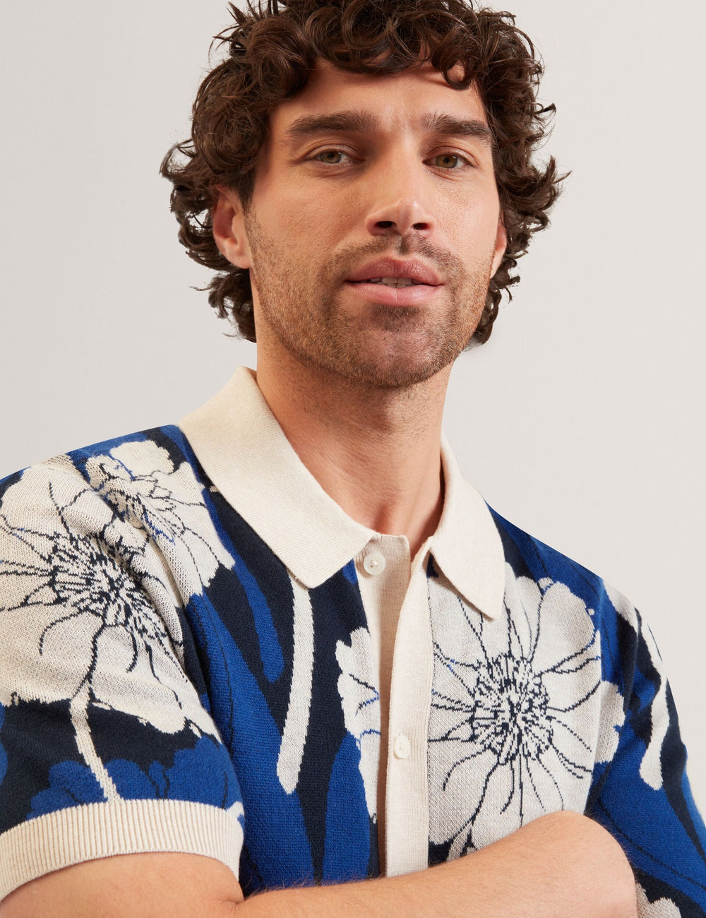 Men ALDERY Jacquard Botanical Print Wool Blend Shirt - Ted Baker