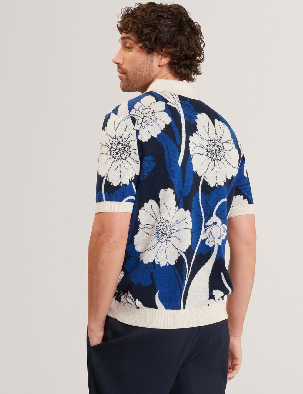Men ALDERY Jacquard Botanical Print Wool Blend Shirt - Ted Baker