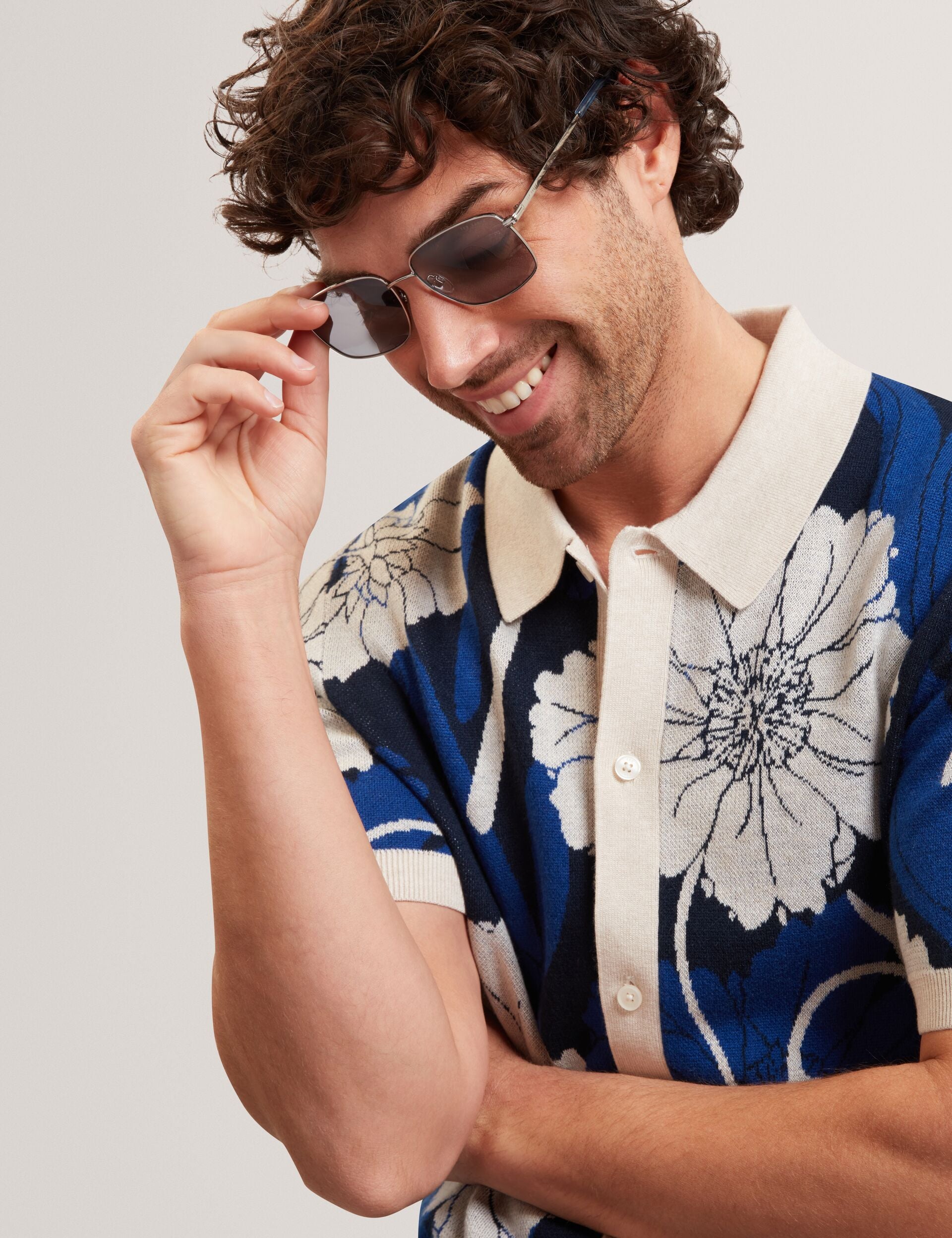 Men ALDERY Jacquard Botanical Print Wool Blend Shirt - Ted Baker