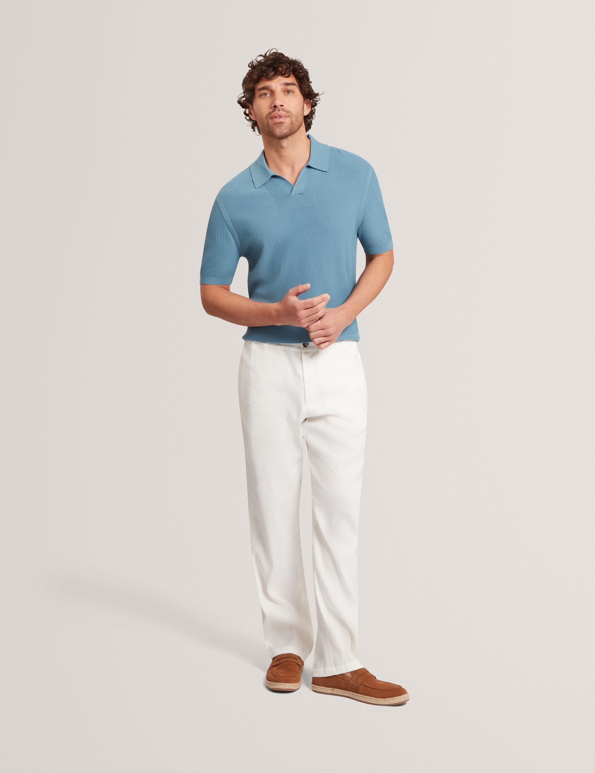 Men AINDREA Stitched Rib Open Neck Polo Shirt - Ted Baker