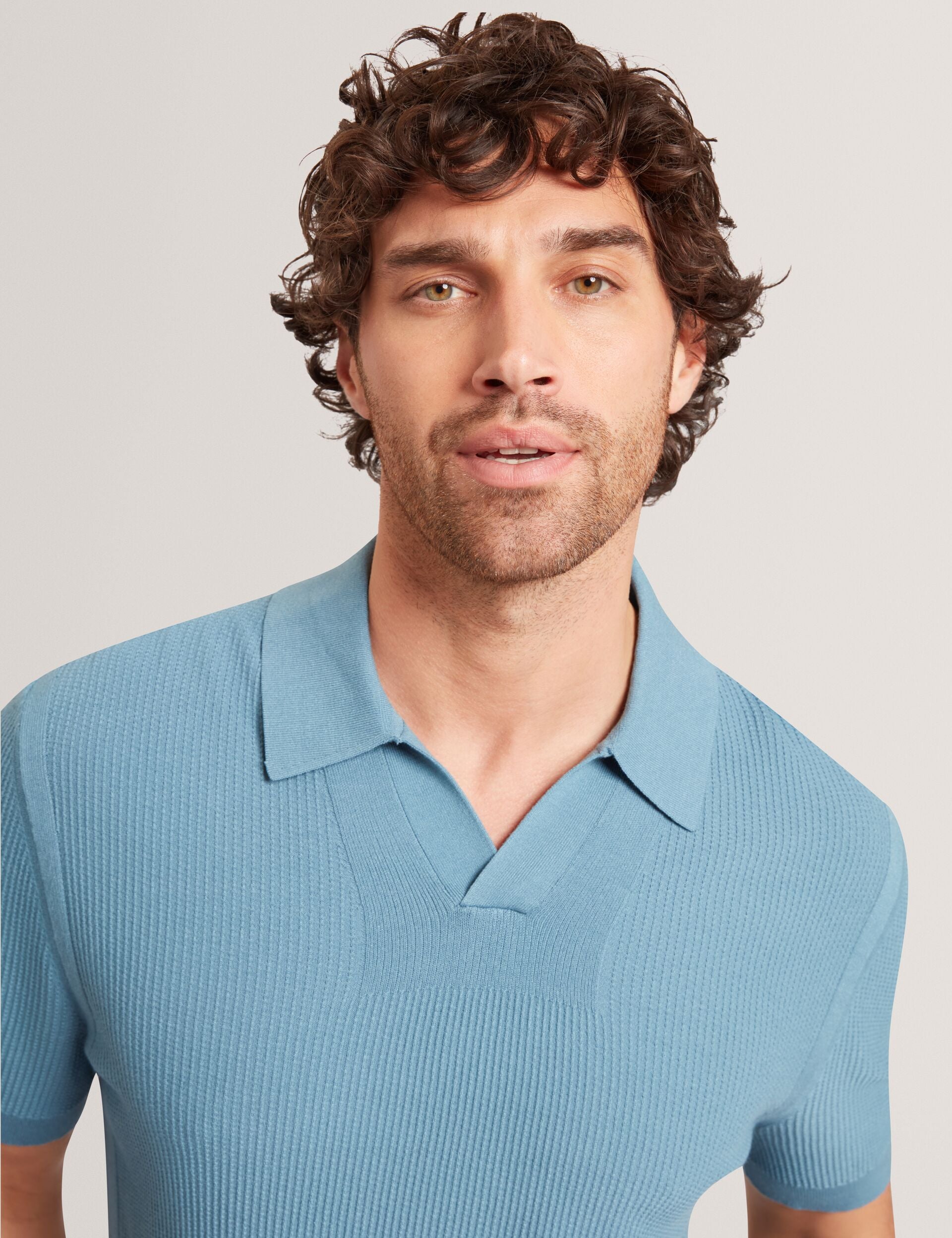 Men AINDREA Stitched Rib Open Neck Polo Shirt - Ted Baker