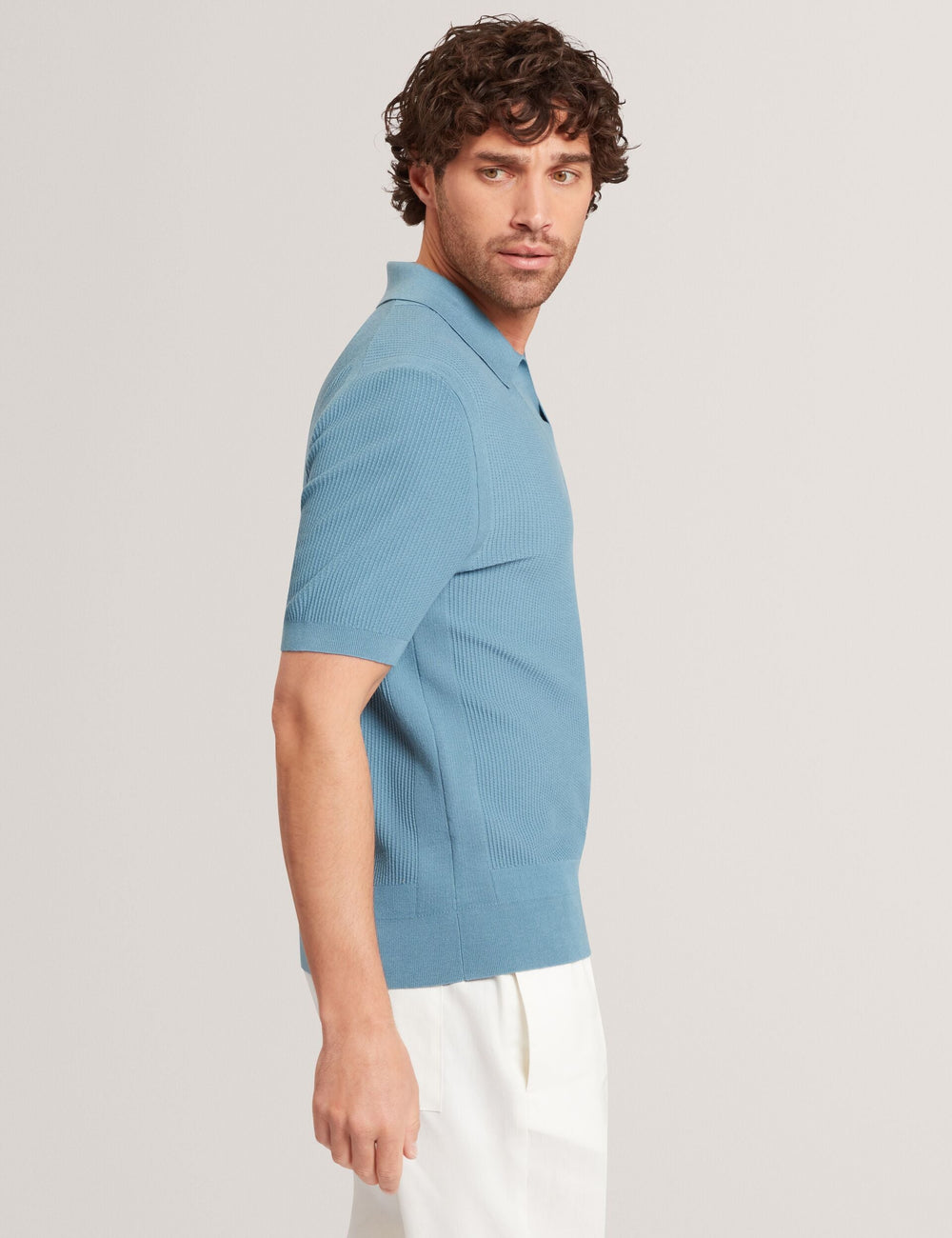Men AINDREA Stitched Rib Open Neck Polo Shirt - Ted Baker
