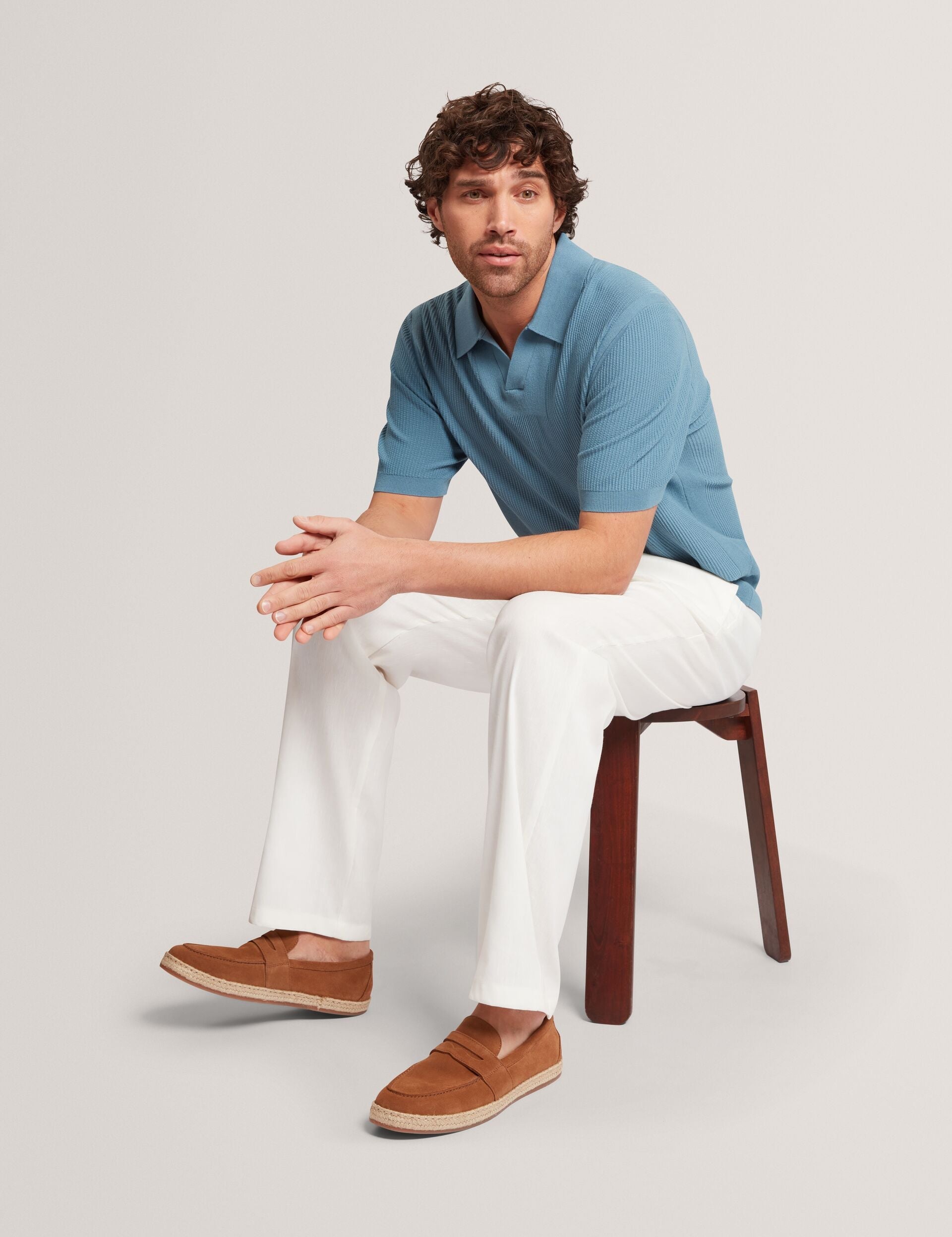 Men AINDREA Stitched Rib Open Neck Polo Shirt - Ted Baker