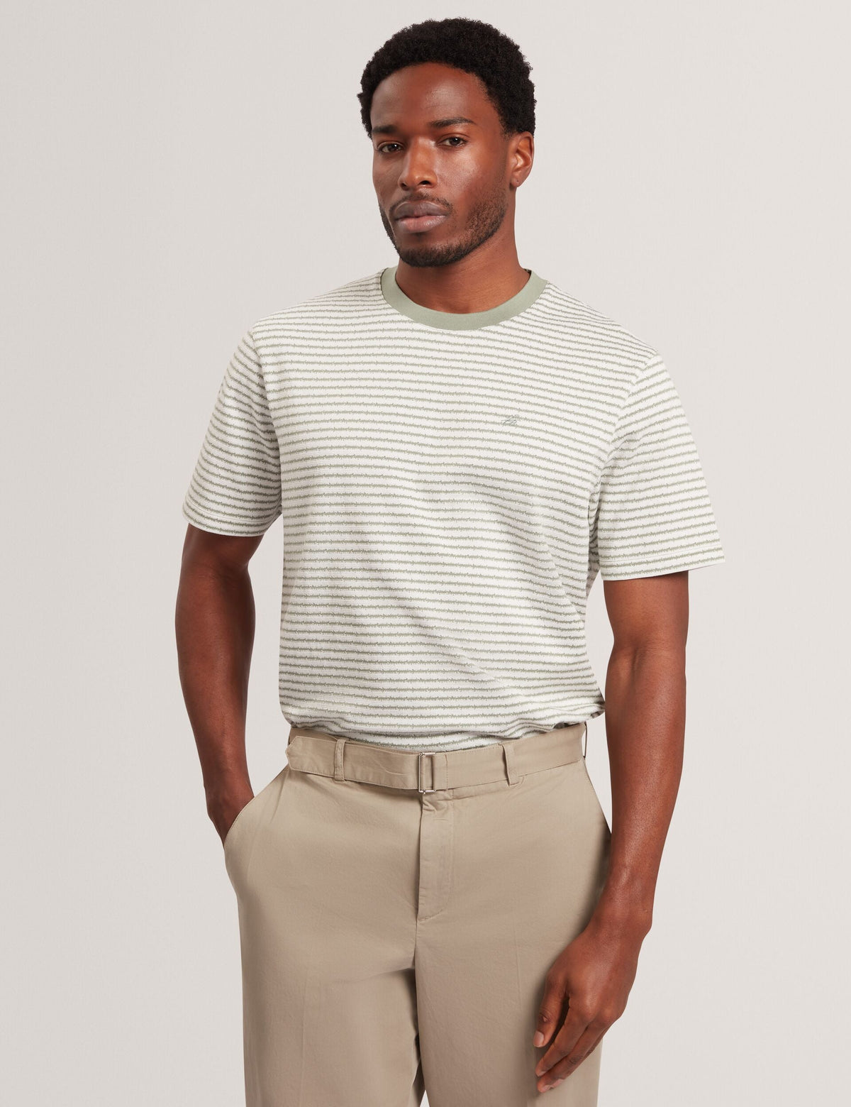 Men VEXRIN Textural Stripe Crew Neck Cotton T-Shirt - Ted Baker