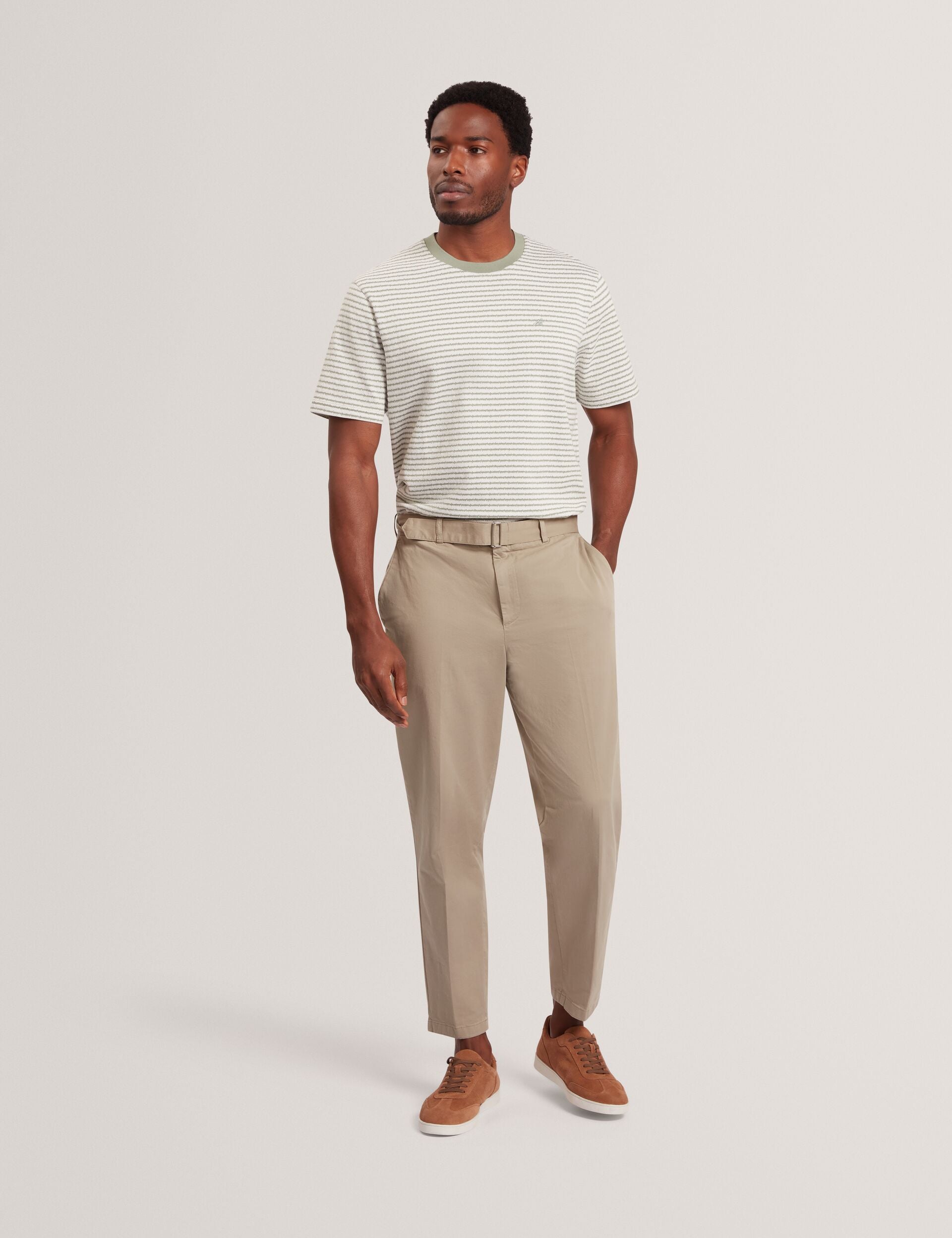 Men VEXRIN Textural Stripe Crew Neck Cotton T-Shirt - Ted Baker