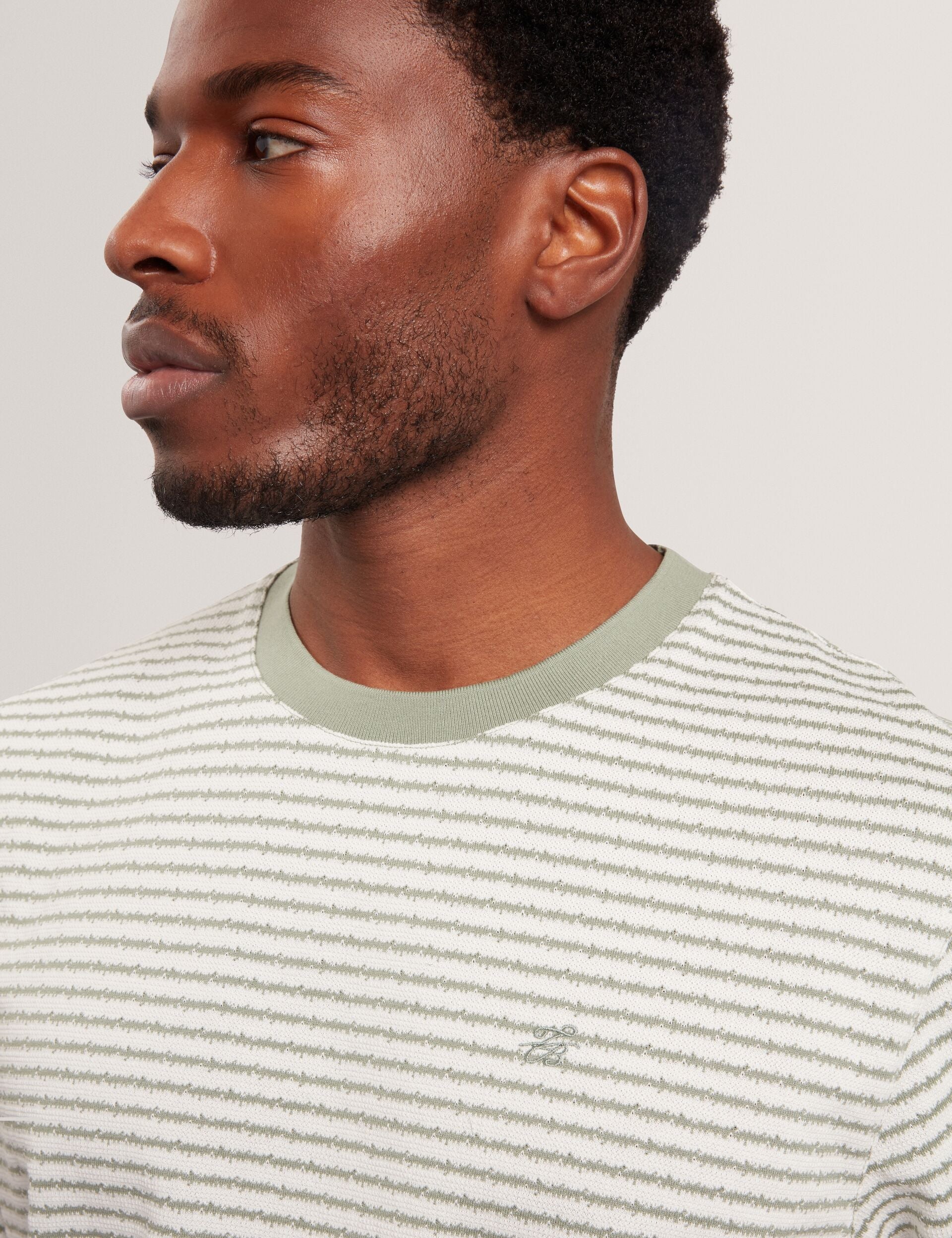 Men VEXRIN Textural Stripe Crew Neck Cotton T-Shirt - Ted Baker