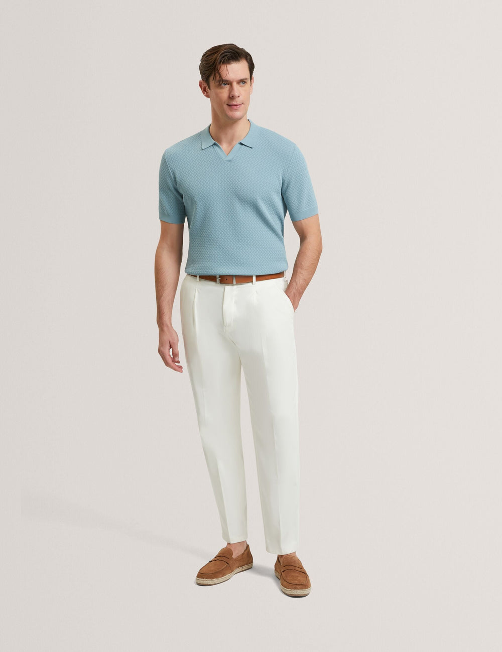 Men LUTHEN Zig Zag Knit Open Neck Polo - Ted Baker