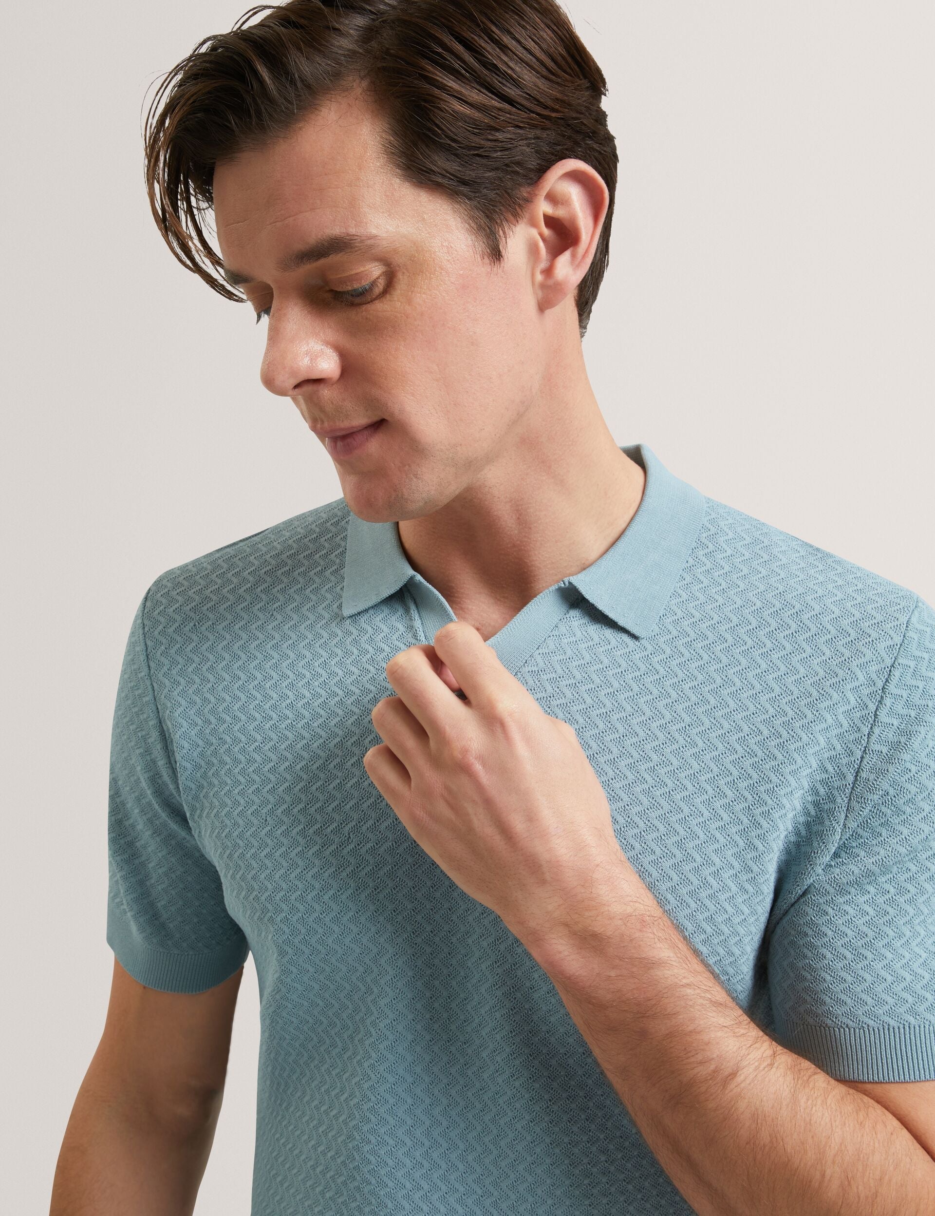 Men LUTHEN Zig Zag Knit Open Neck Polo - Ted Baker