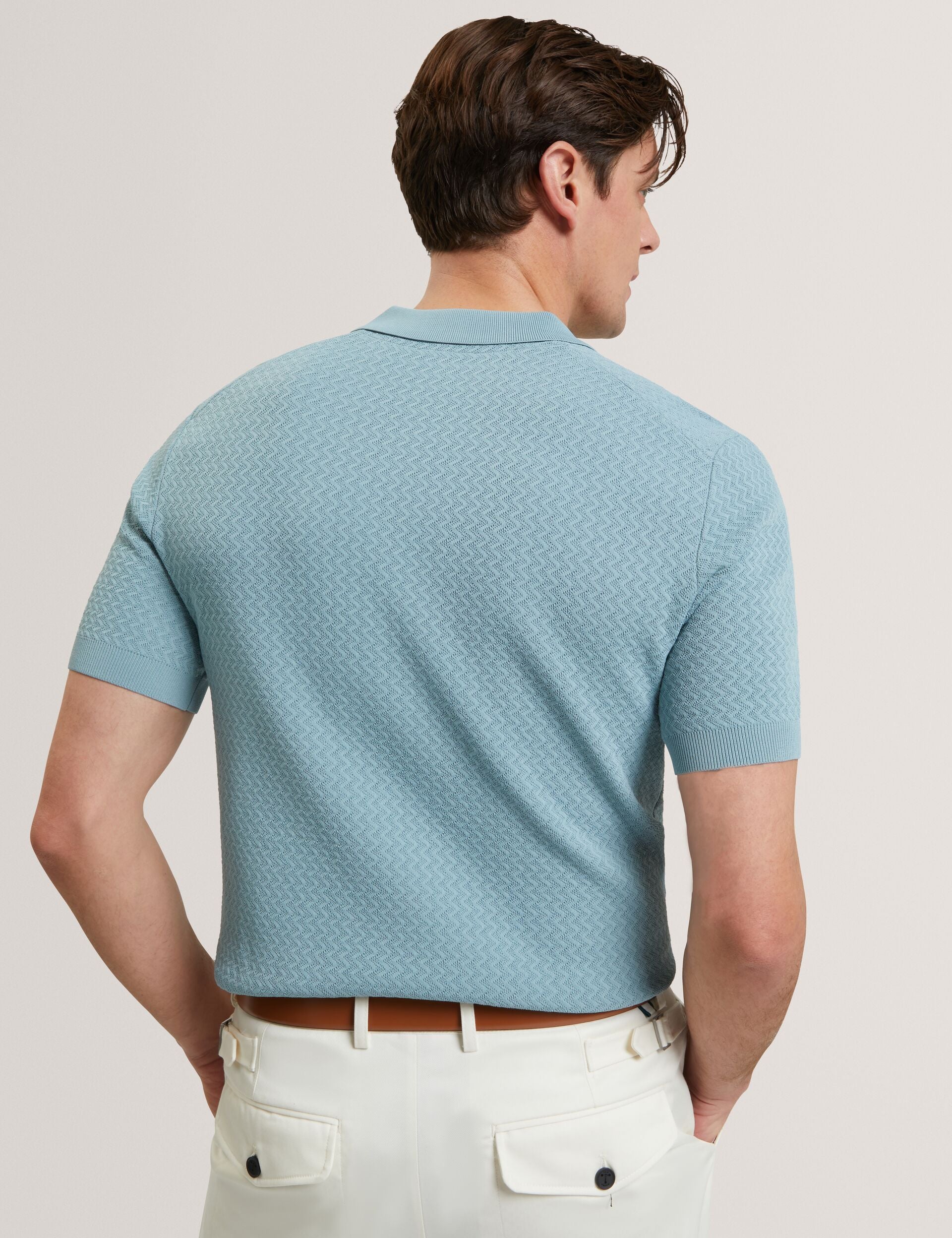 Men LUTHEN Zig Zag Knit Open Neck Polo - Ted Baker