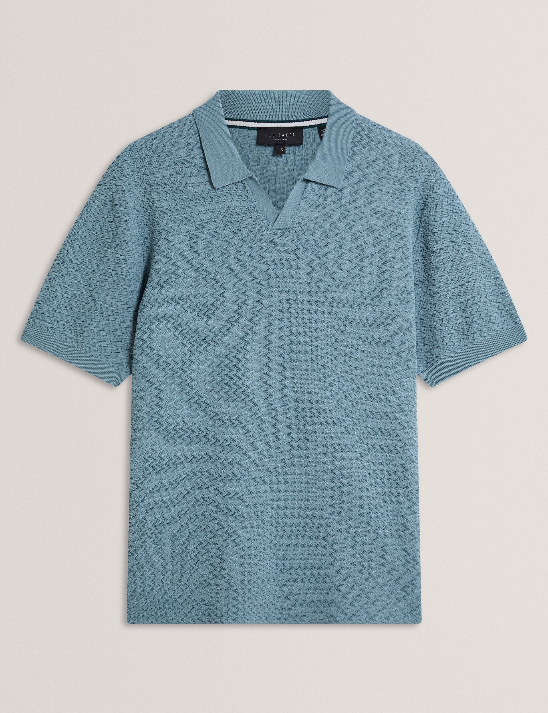 Men LUTHEN Zig Zag Knit Open Neck Polo - Ted Baker