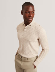 Men|Sale GATEN Branded Texture Long Sleeve Polo - Ted Baker