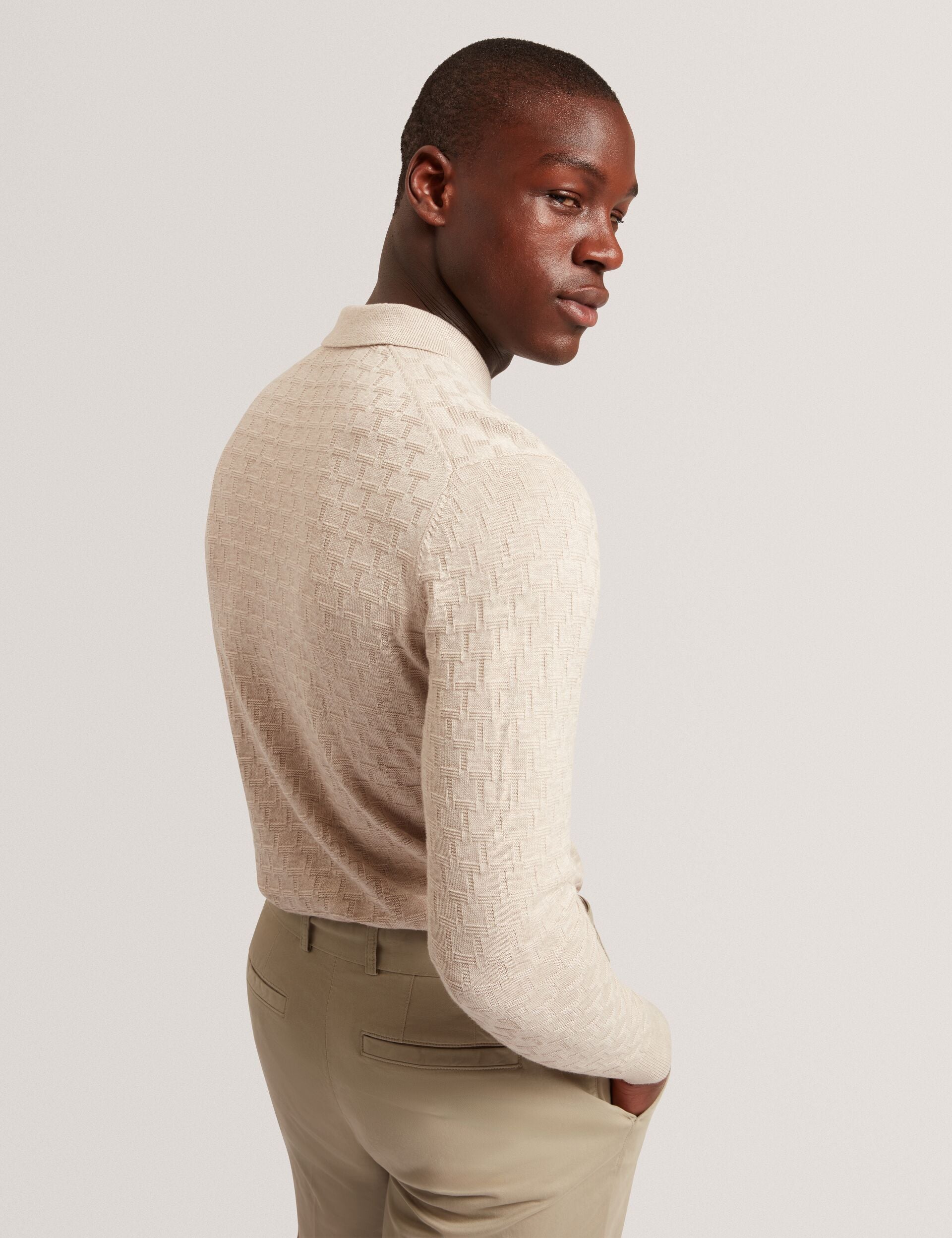 Men|Sale GATEN Branded Texture Long Sleeve Polo - Ted Baker