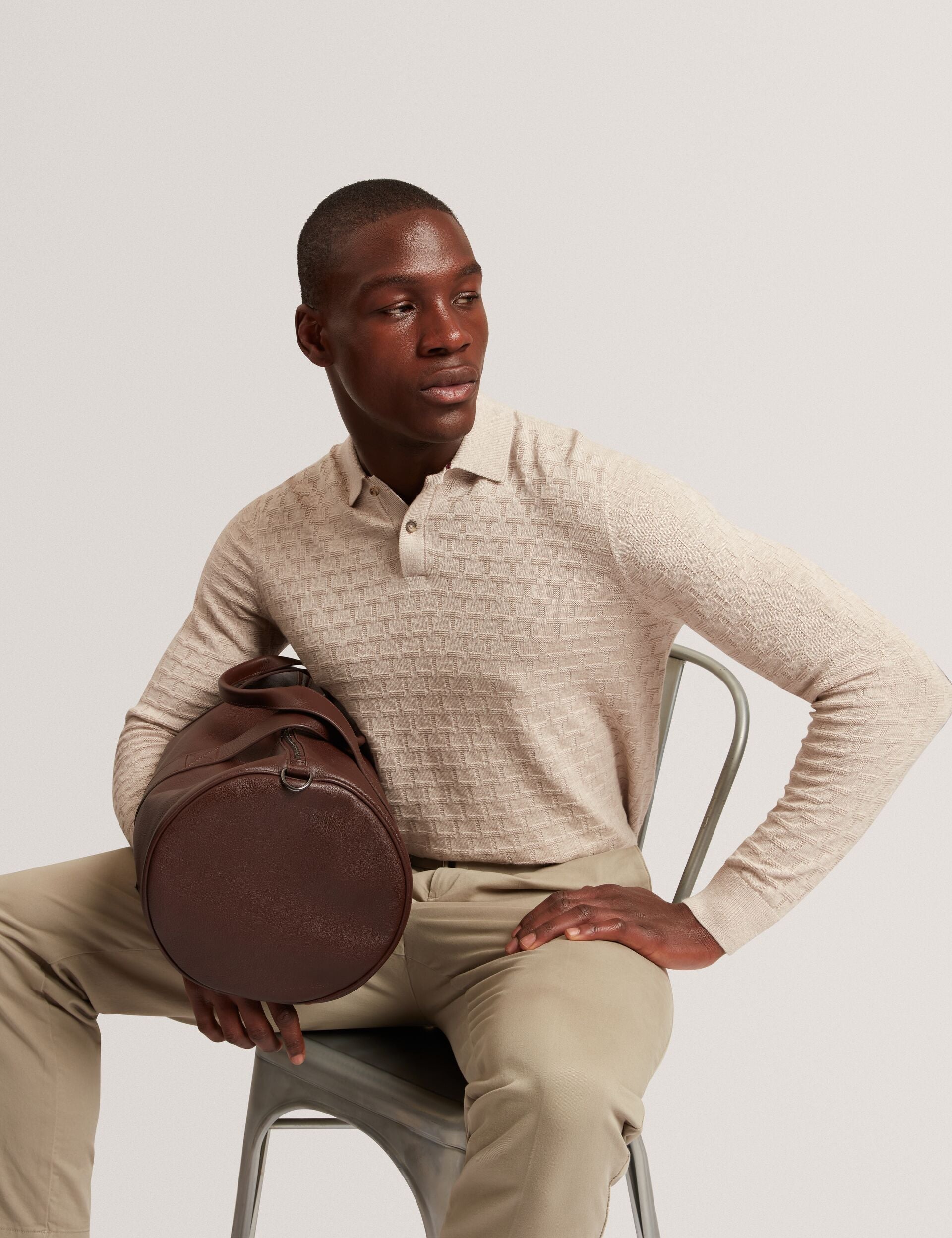 Men|Sale GATEN Branded Texture Long Sleeve Polo - Ted Baker
