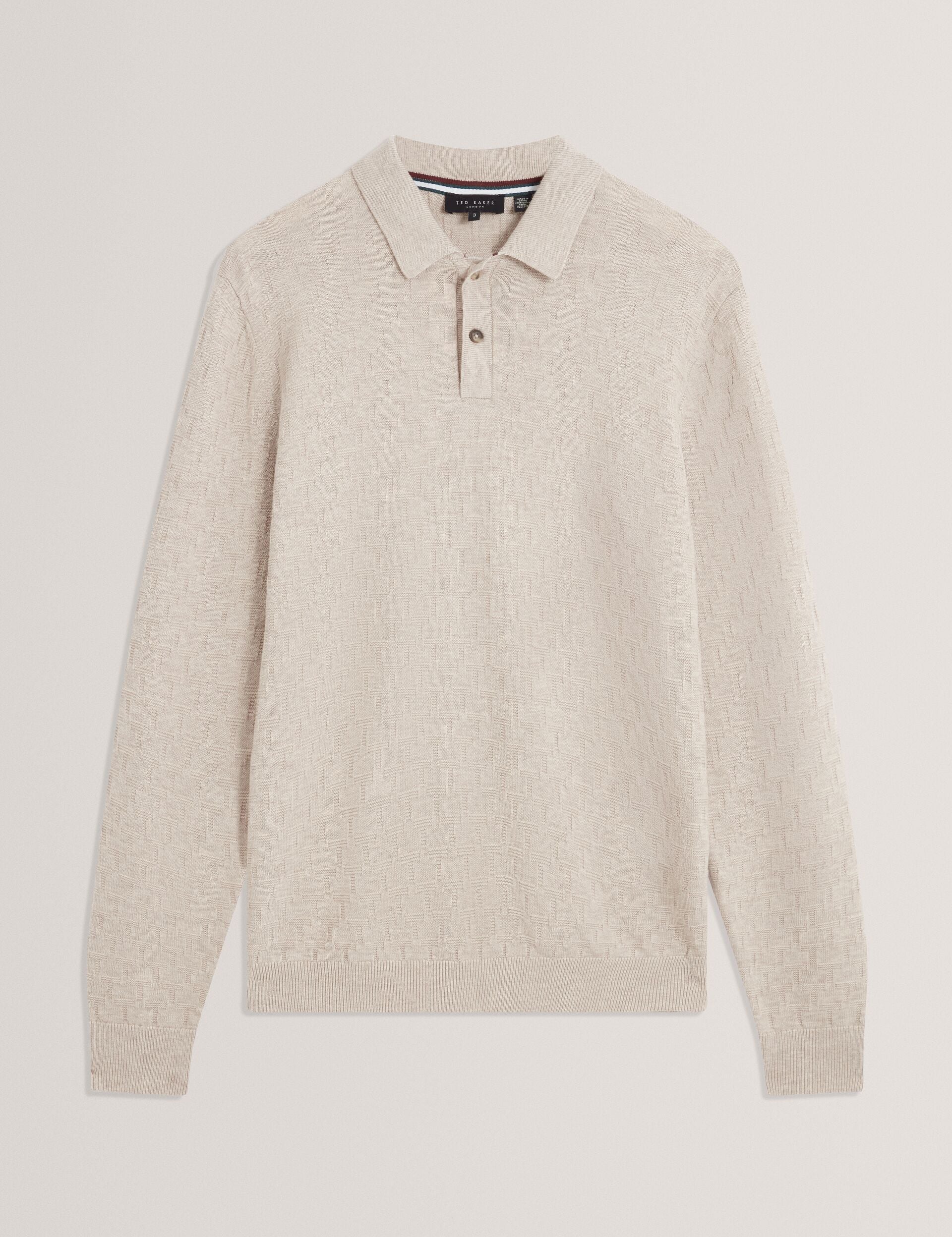Men|Sale GATEN Branded Texture Long Sleeve Polo - Ted Baker