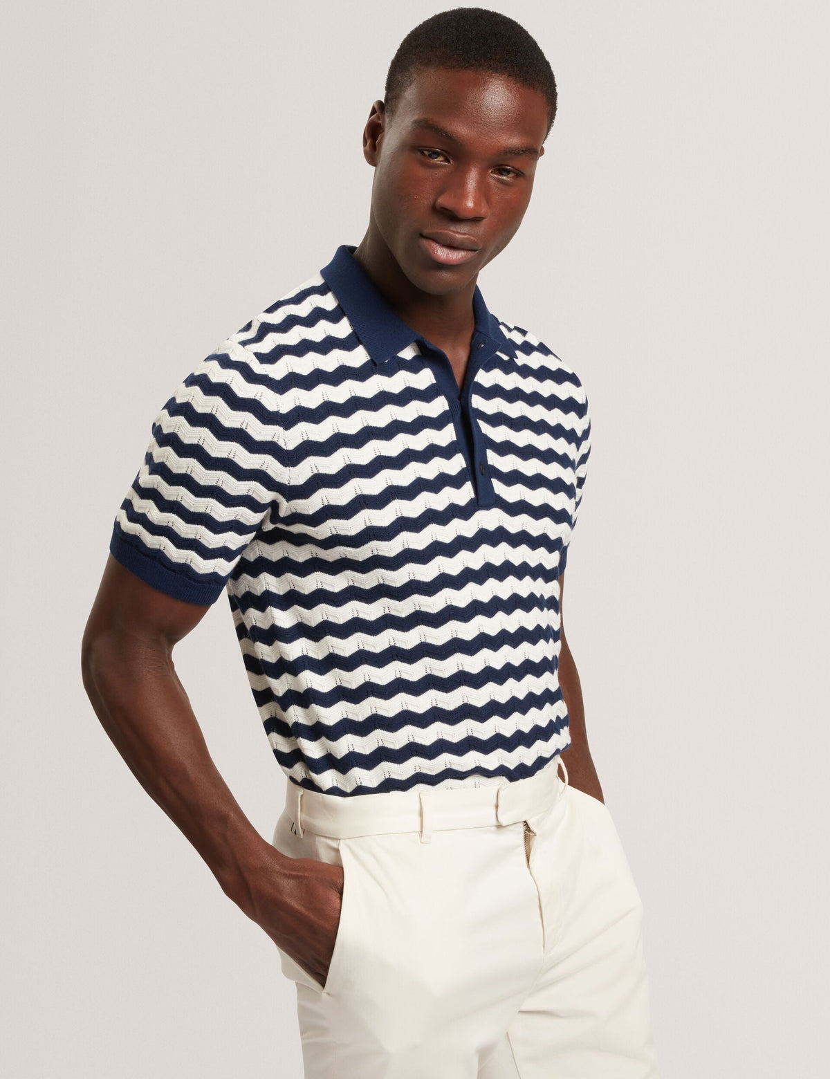 Men FROOBIE Wavy Stripe Merino Wool Blend Polo - Ted Baker