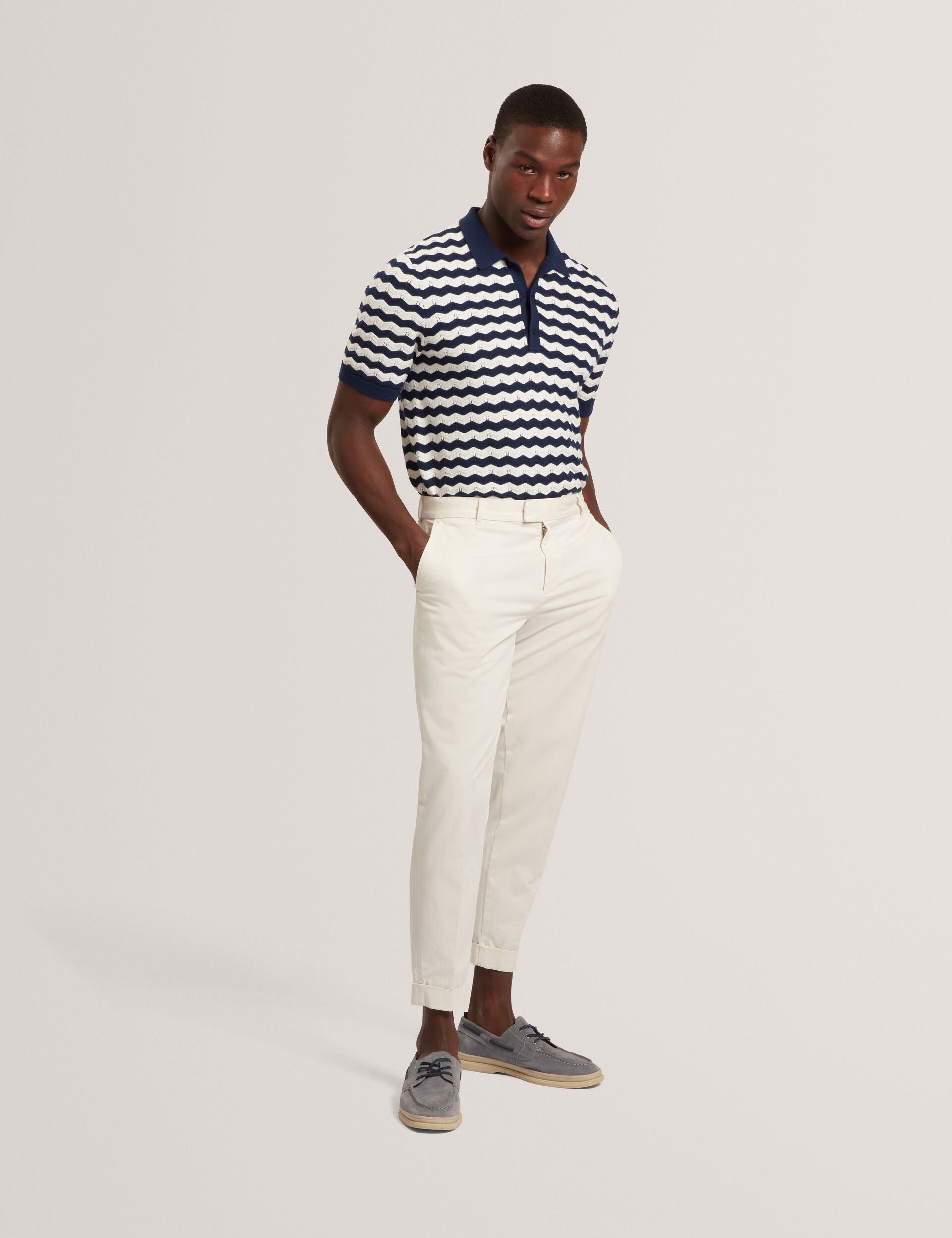 Men FROOBIE Wavy Stripe Merino Wool Blend Polo - Ted Baker