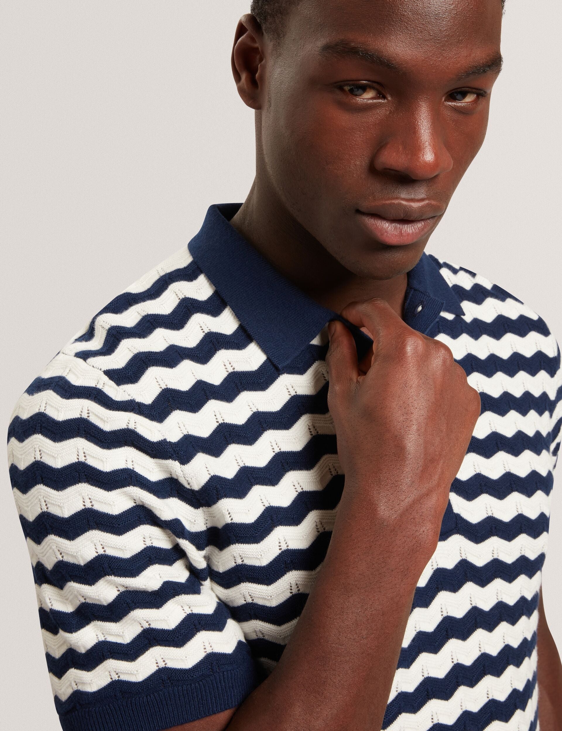 Men FROOBIE Wavy Stripe Merino Wool Blend Polo - Ted Baker