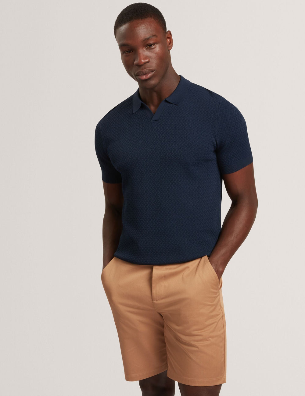 Men LUTHEN Zig Zag Knit Open Neck Polo - Ted Baker
