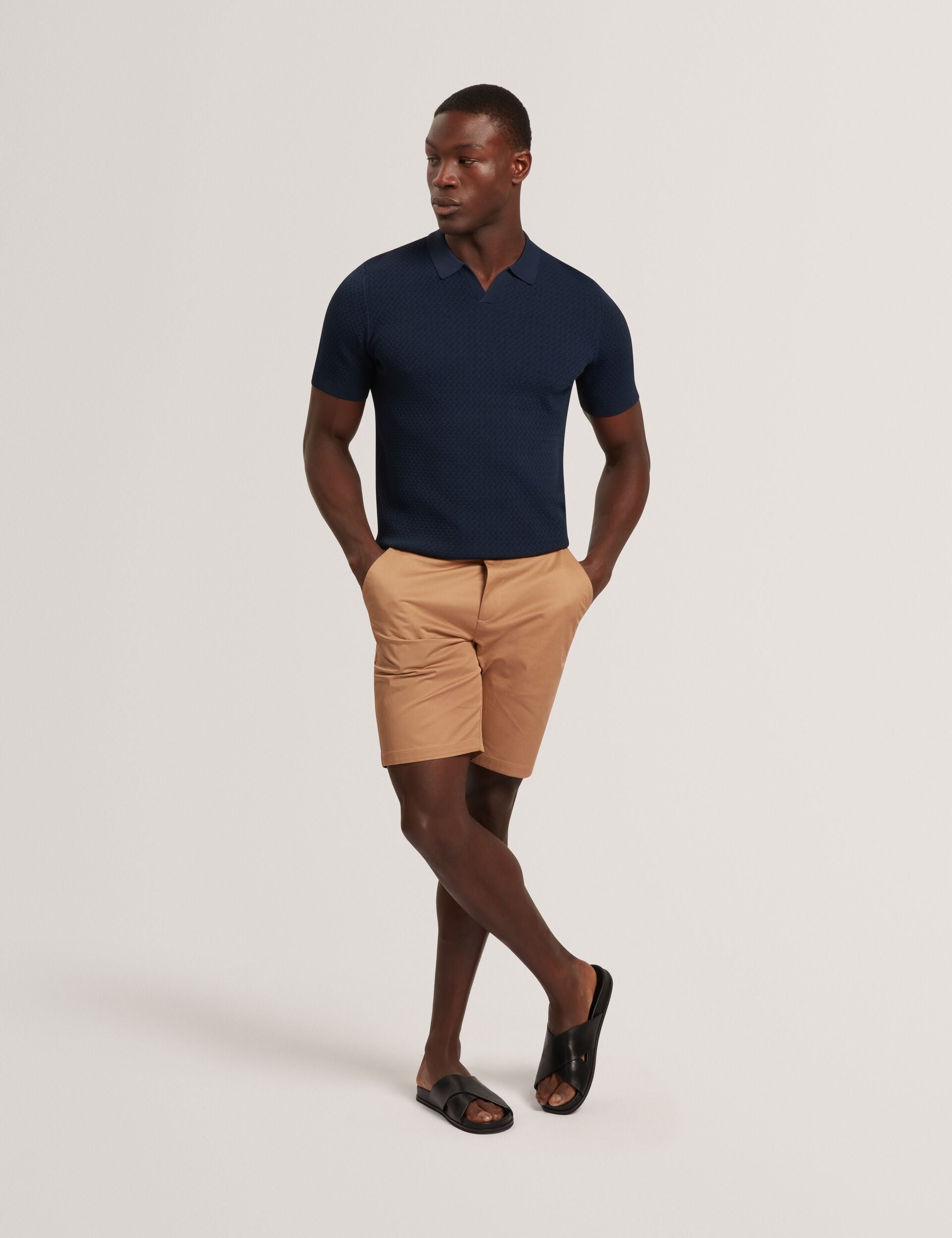 Men LUTHEN Zig Zag Knit Open Neck Polo - Ted Baker