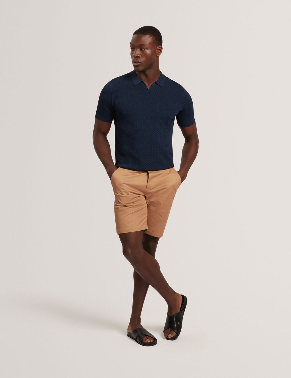 Men LUTHEN Zig Zag Knit Open Neck Polo - Ted Baker