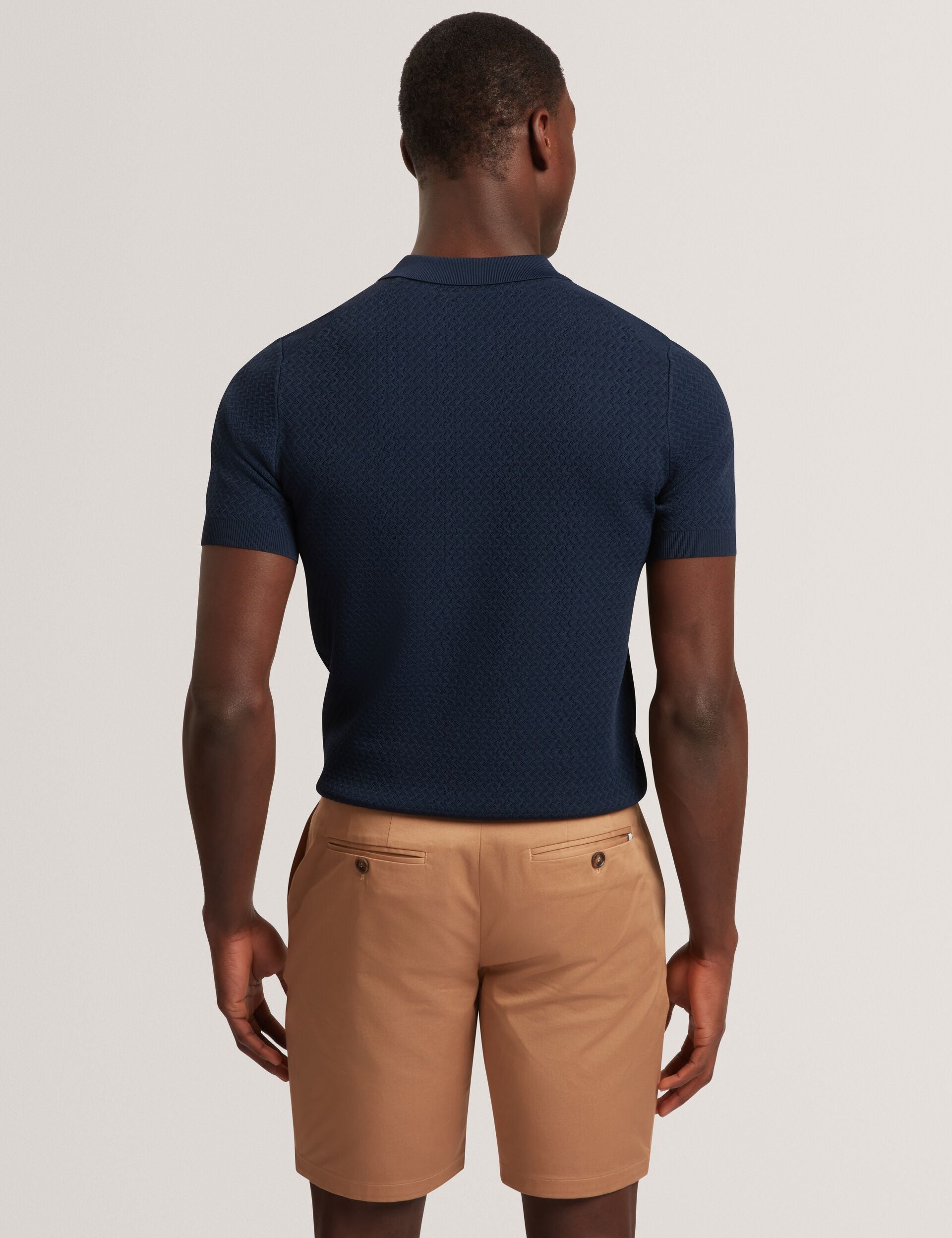 Men LUTHEN Zig Zag Knit Open Neck Polo - Ted Baker