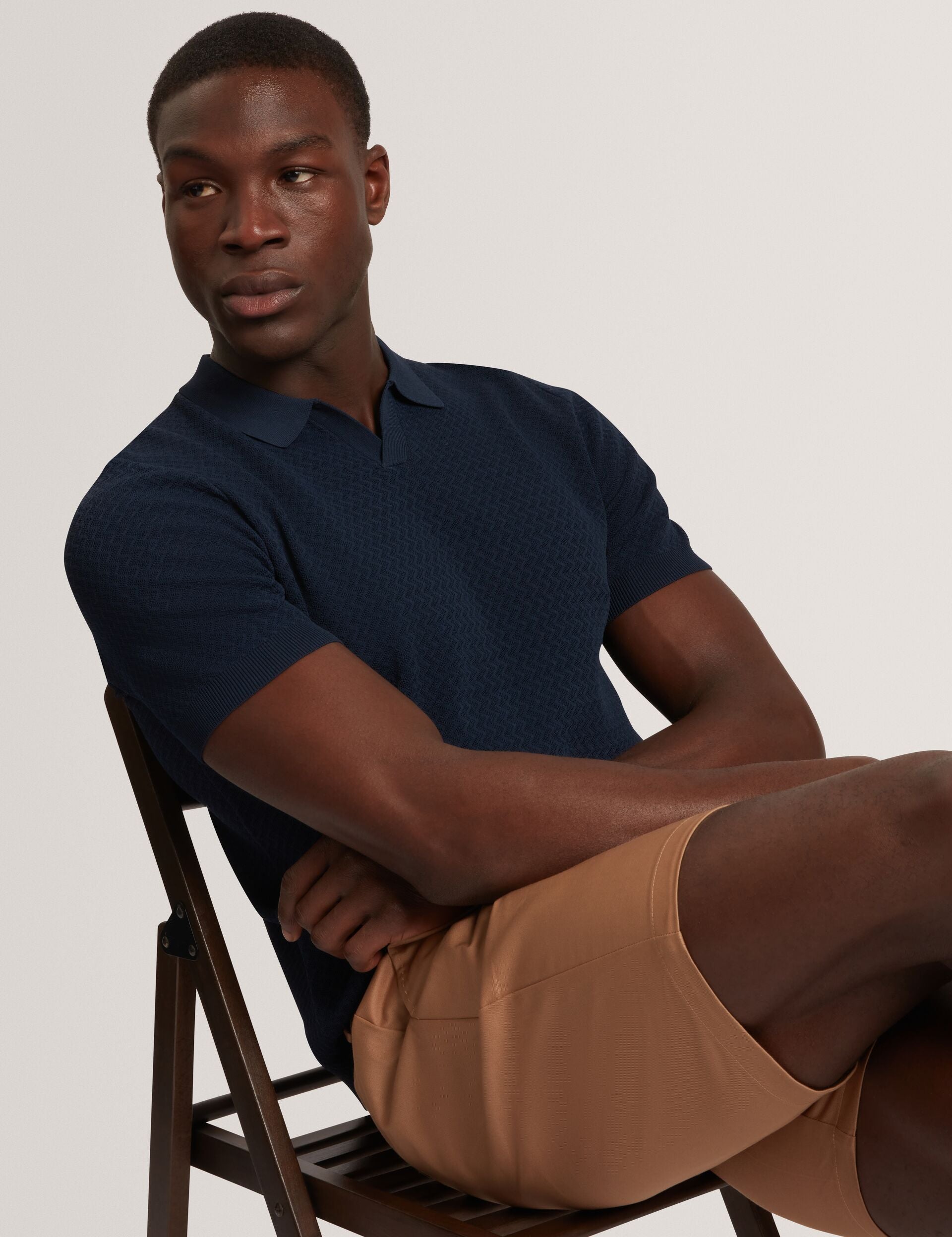 Men LUTHEN Zig Zag Knit Open Neck Polo - Ted Baker