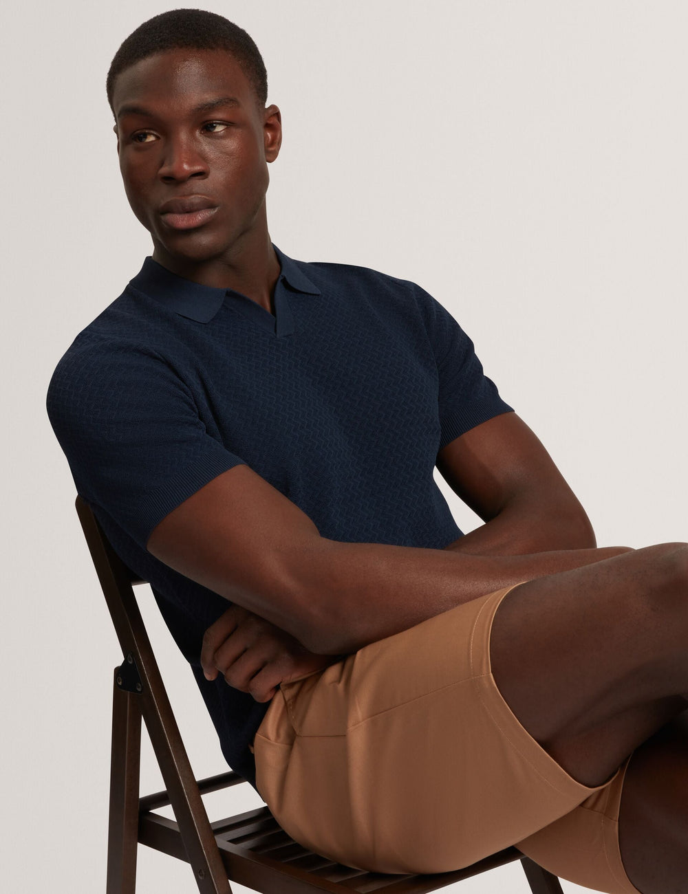 Men LUTHEN Zig Zag Knit Open Neck Polo - Ted Baker