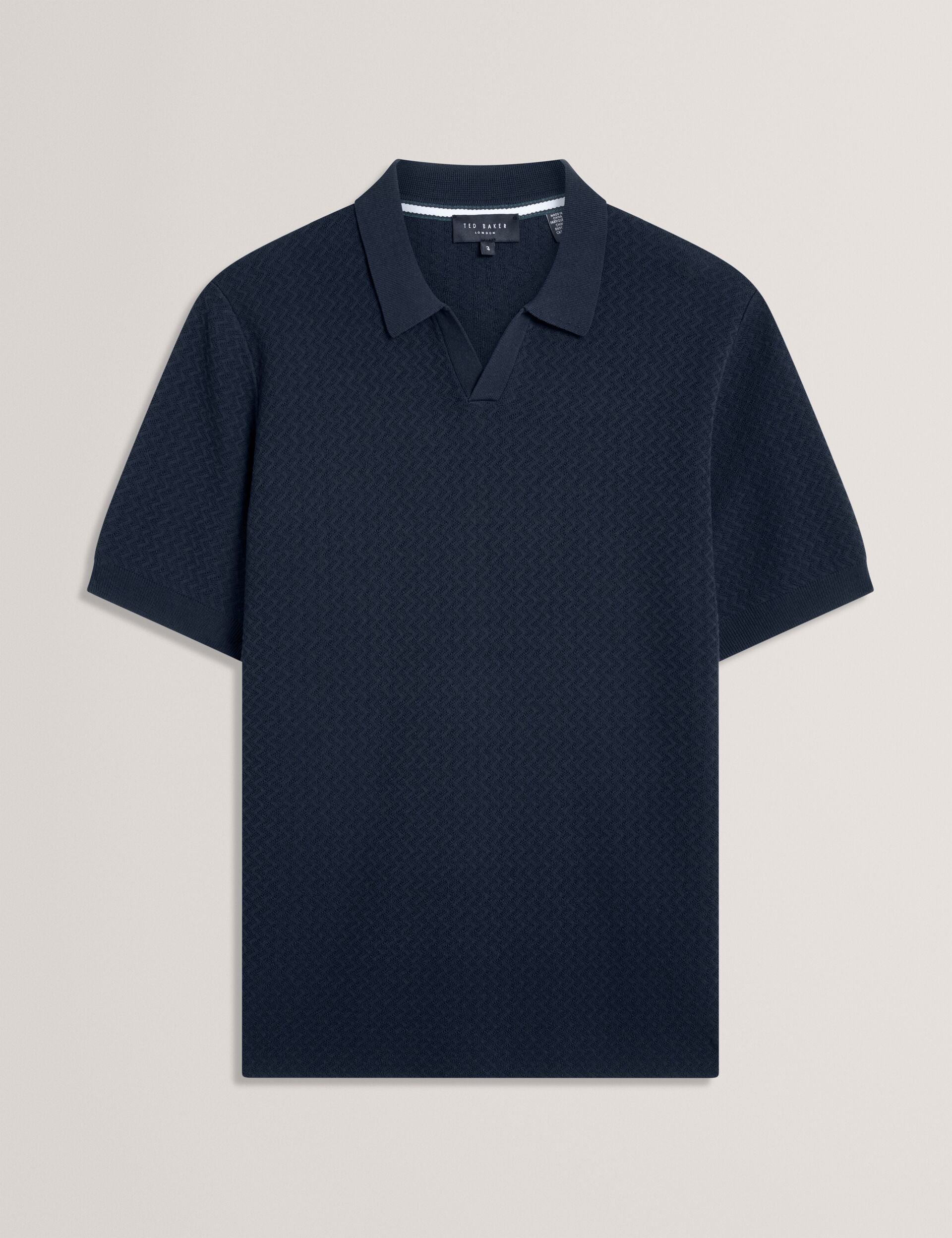 Men LUTHEN Zig Zag Knit Open Neck Polo - Ted Baker