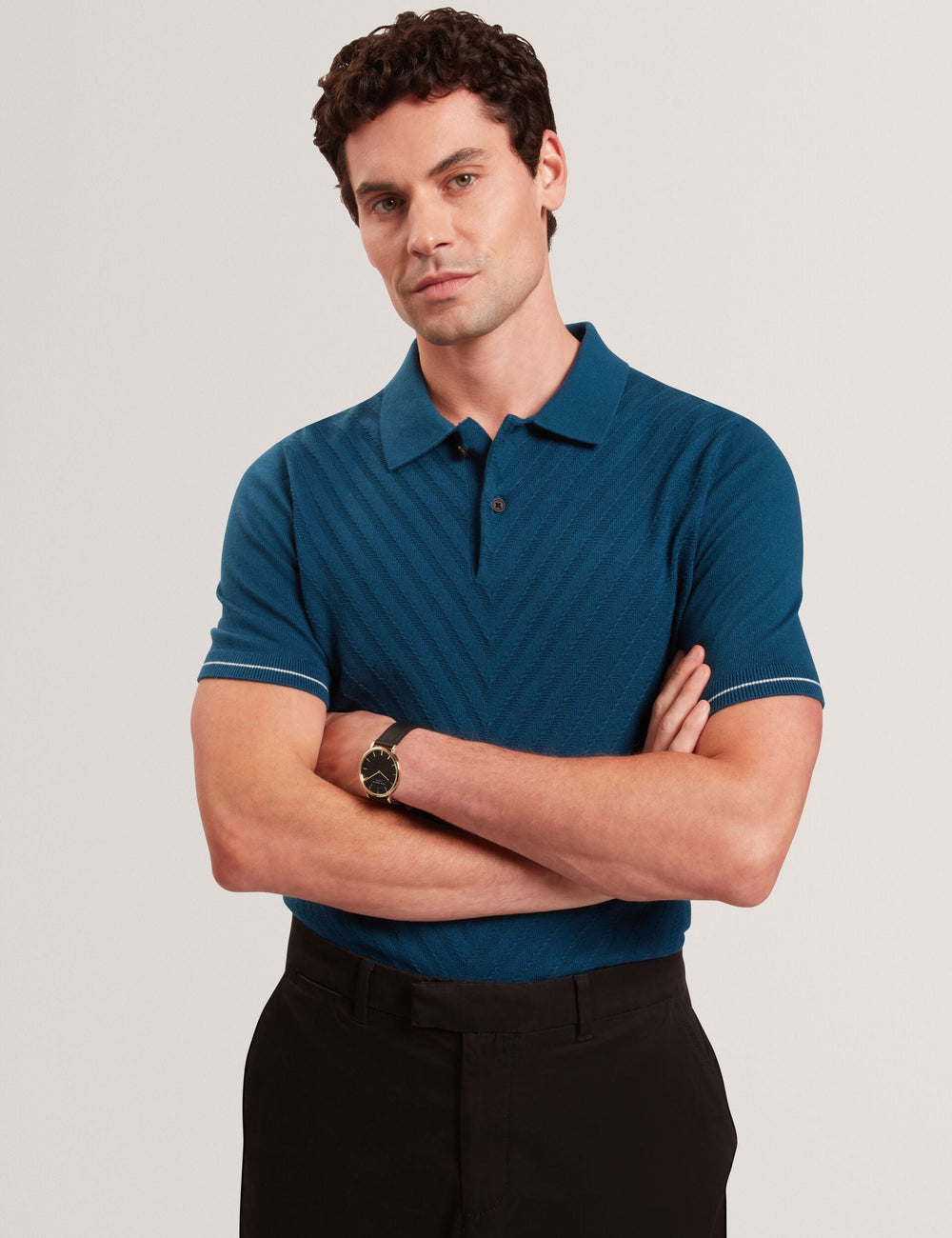 Men|Sale CHAPAL Chevron Texture Knit Short Sleeve Polo - Ted Baker