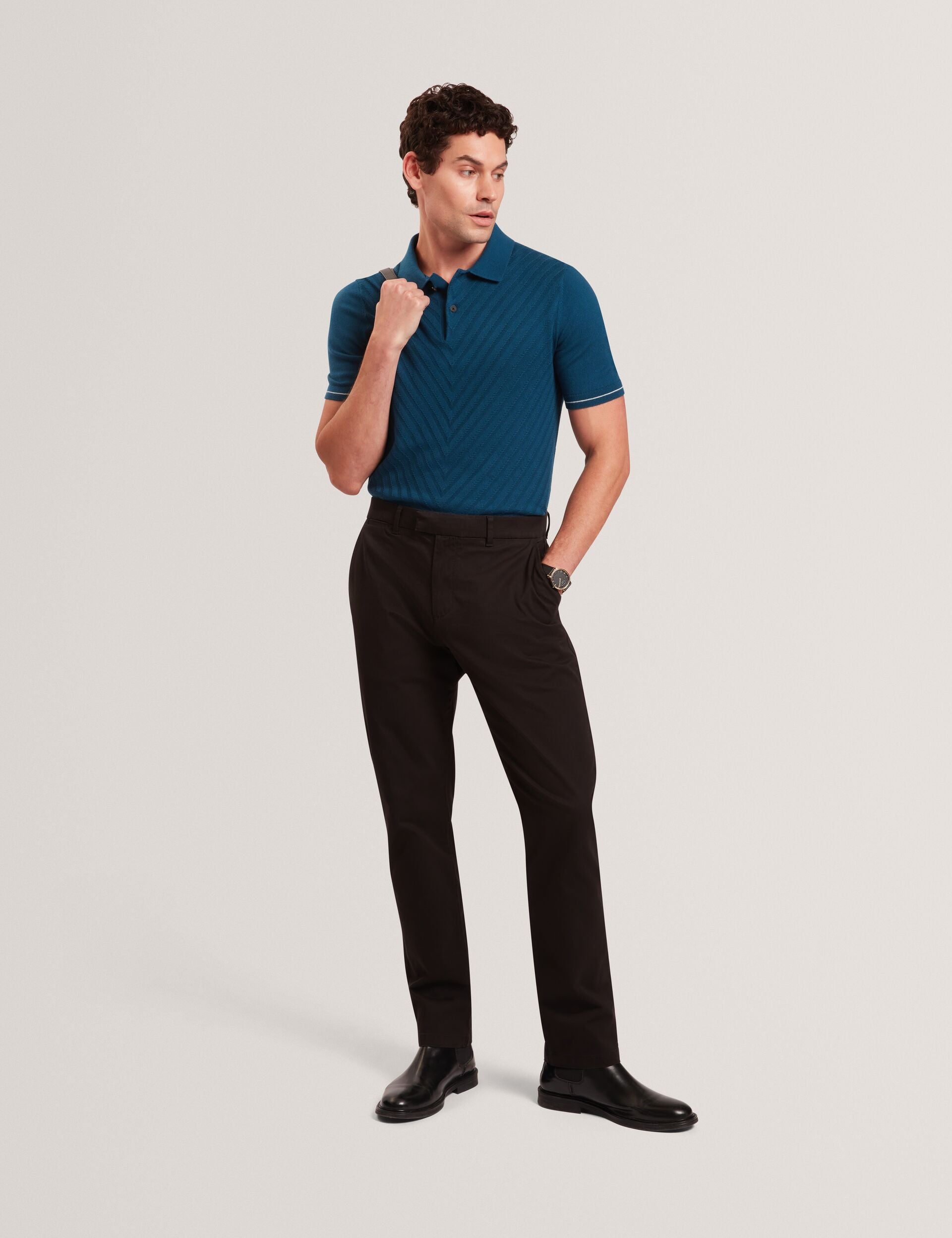 Men|Sale CHAPAL Chevron Texture Knit Short Sleeve Polo - Ted Baker