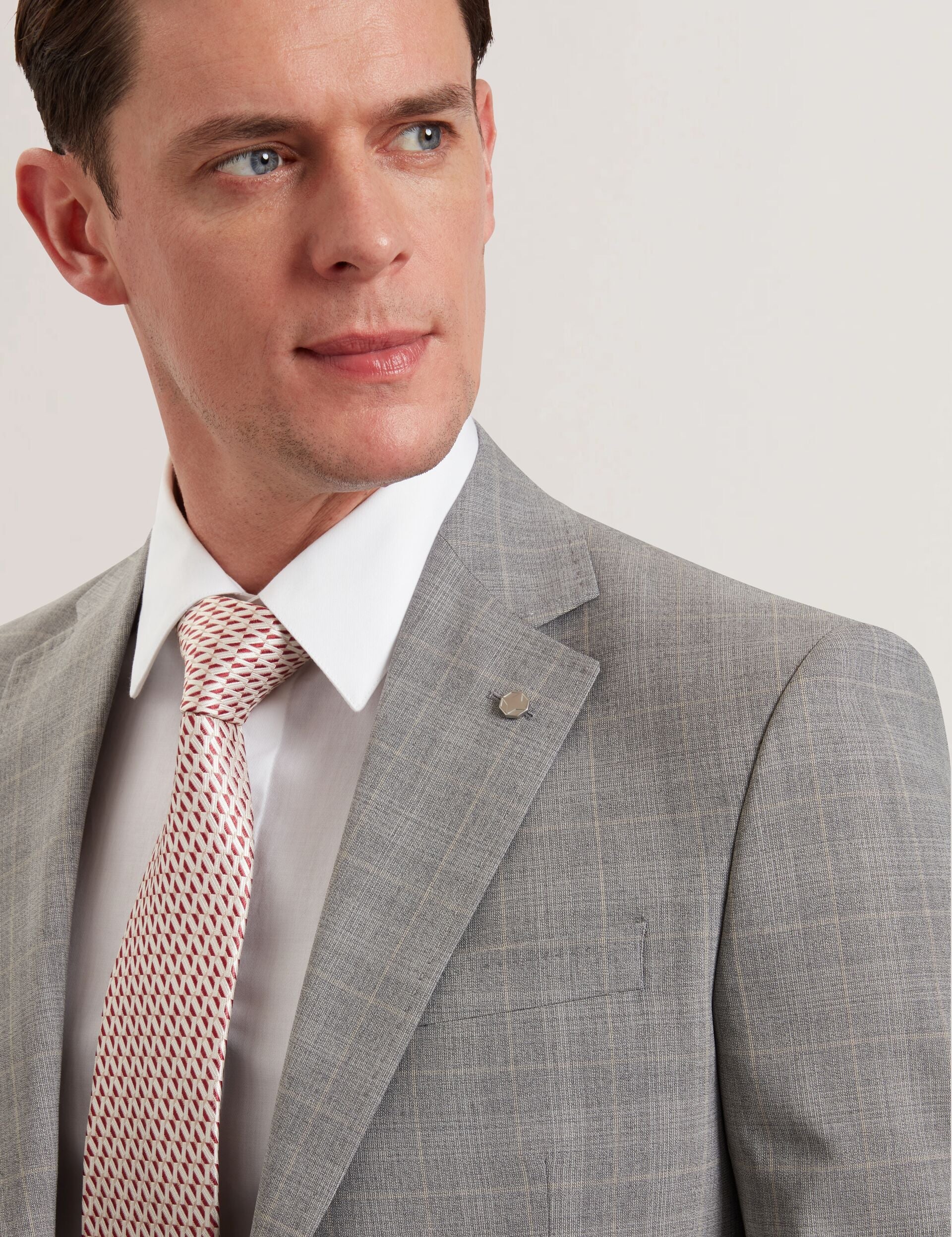 Men JAYSON - Slim Fit Grey Check Wool Suit Jacket - Ted Baker