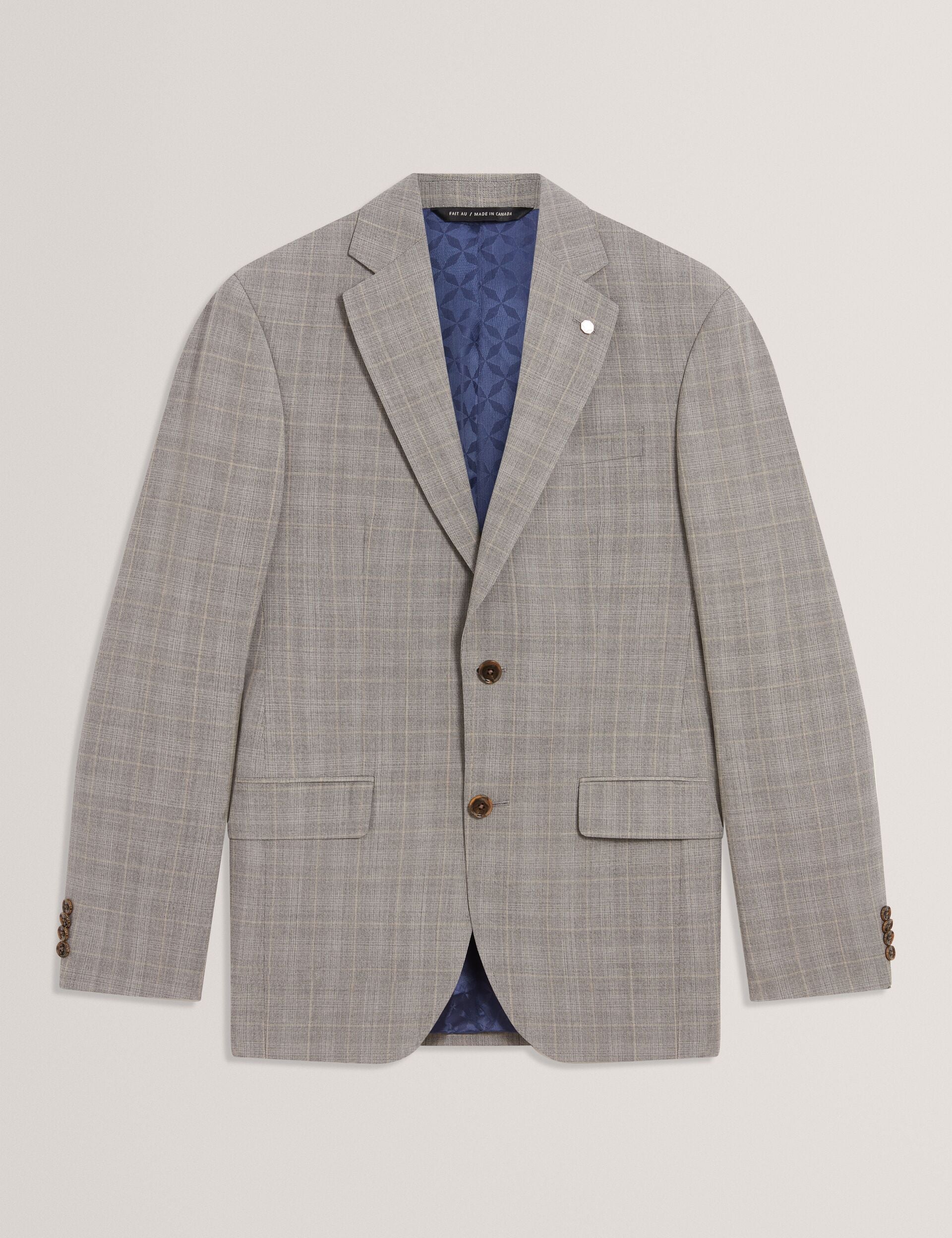 Men JAYSON - Slim Fit Grey Check Wool Suit Jacket - Ted Baker