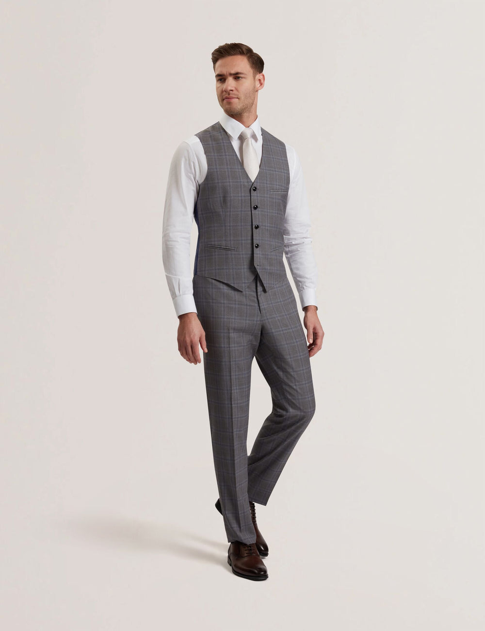 Men RONAV - Windowpane Check Wool Suit Vest - Ted Baker
